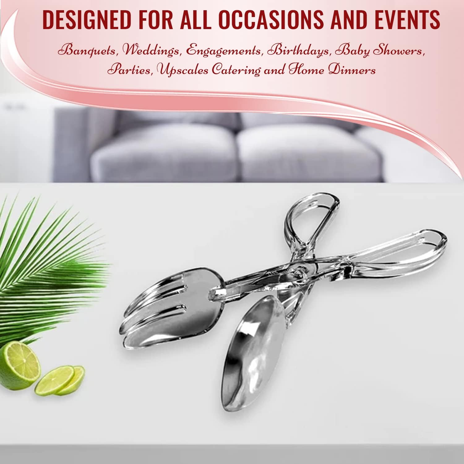 Disposable Plastic Serving Cutlery, Flatware Set, Dinnerware for Wedding, Birthday Party & Other Occasions (Silver, Scissor Tongs (50 Tongs))