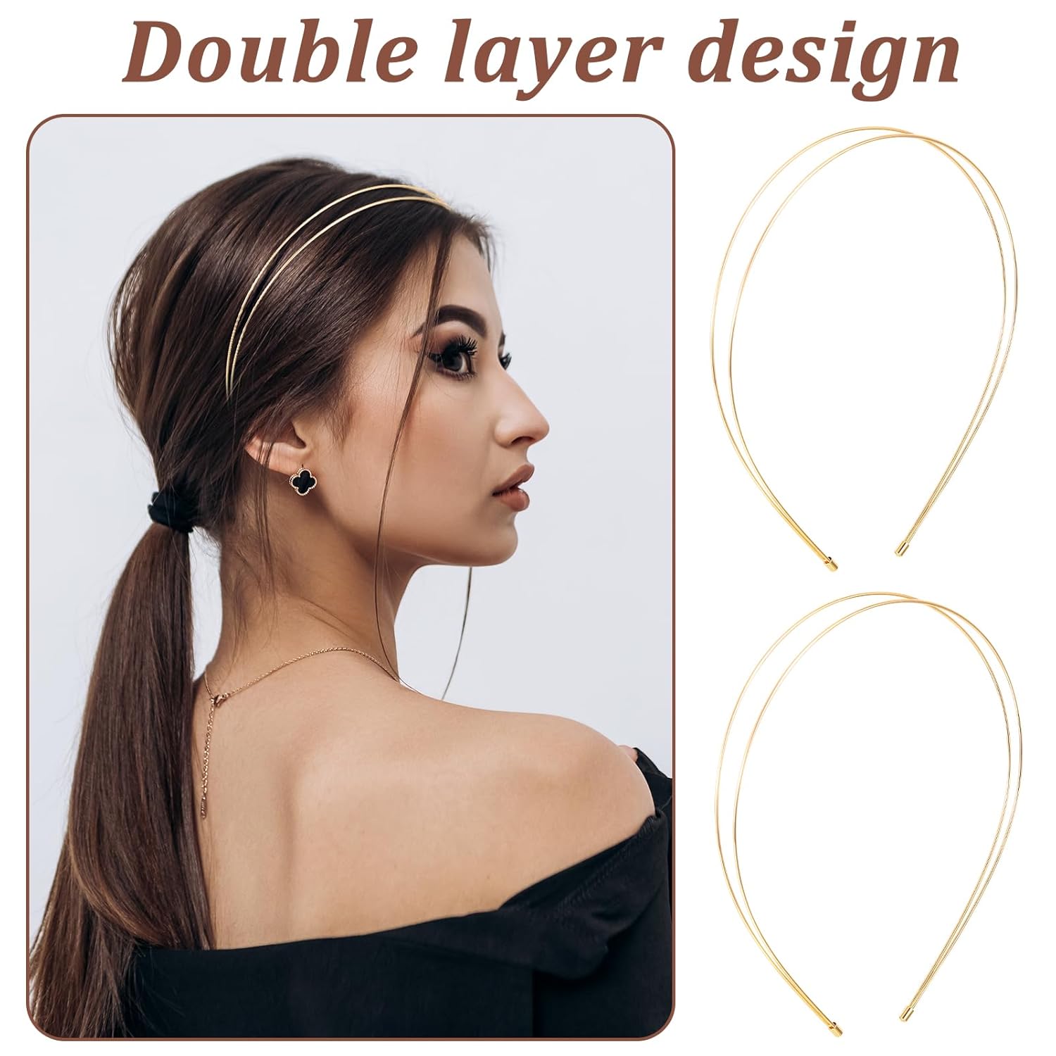 2 Pcs Metal Headband, Gold and Rose Gold Headbands for Women, Fashion Double Headbands for Women, Metal Hair Band for Any Hairstyle Hair Accessories - Image 6