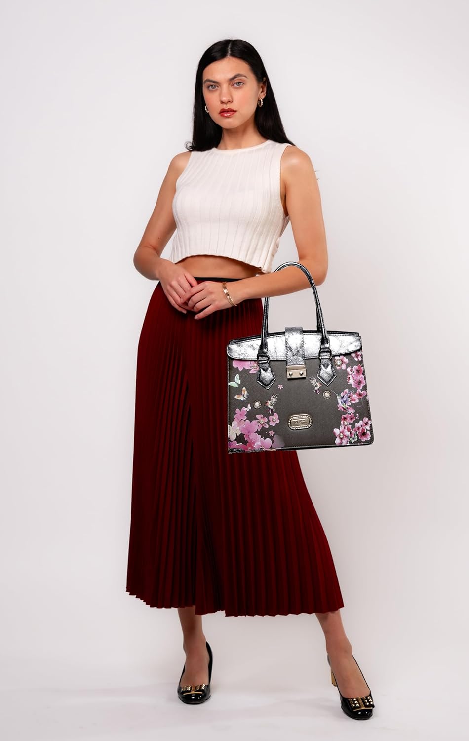 Blossom Flower-Bird Crystal Handbag w/Hand-Painted Hummingbird, Adjustable StrapTop Handles |USA Corp Ships From LA - Image 2