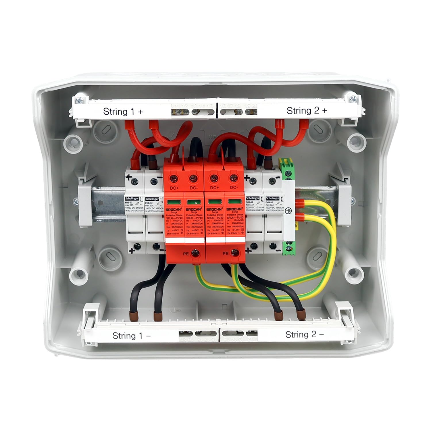 PV-Sicherungsbox 2 Strings 15-32 A 1000 V Überspannungs- & Kurzschlussschutz für Solarmodule | Generatoranschlusskasten GAK 7675 PV Strang-Absicherung