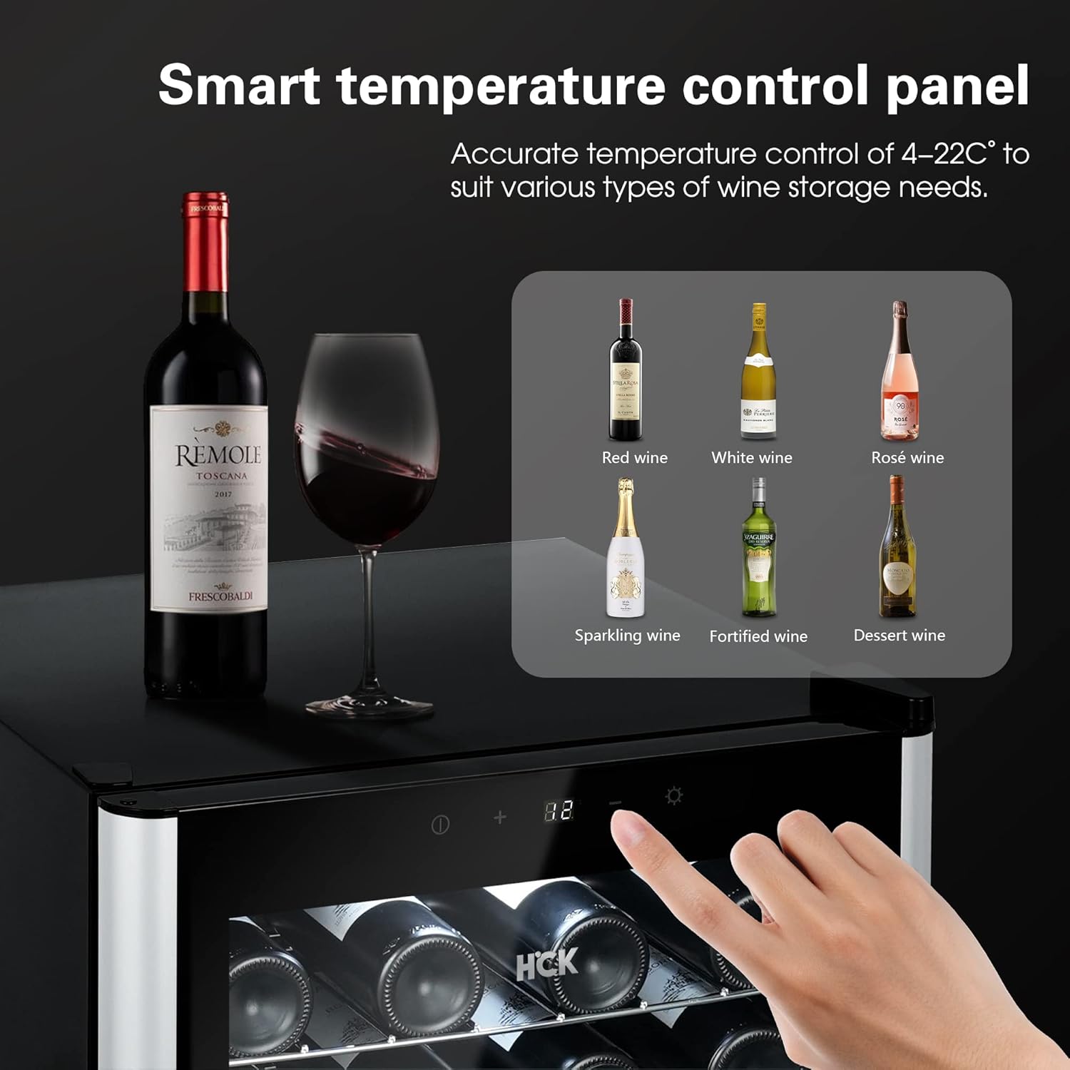 Smart temperature control panel of HCK wine cooler