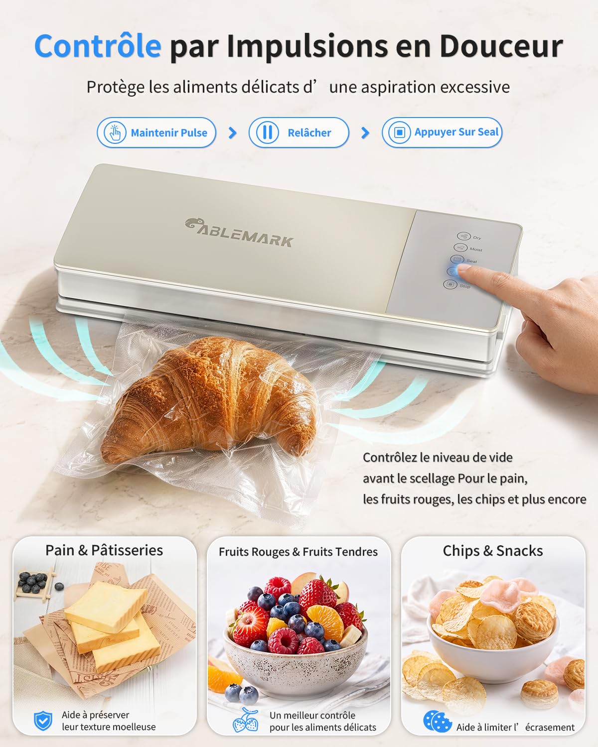 Machine Sous Vide Alimentaire, Soudure 30 cm, Sec et Humide