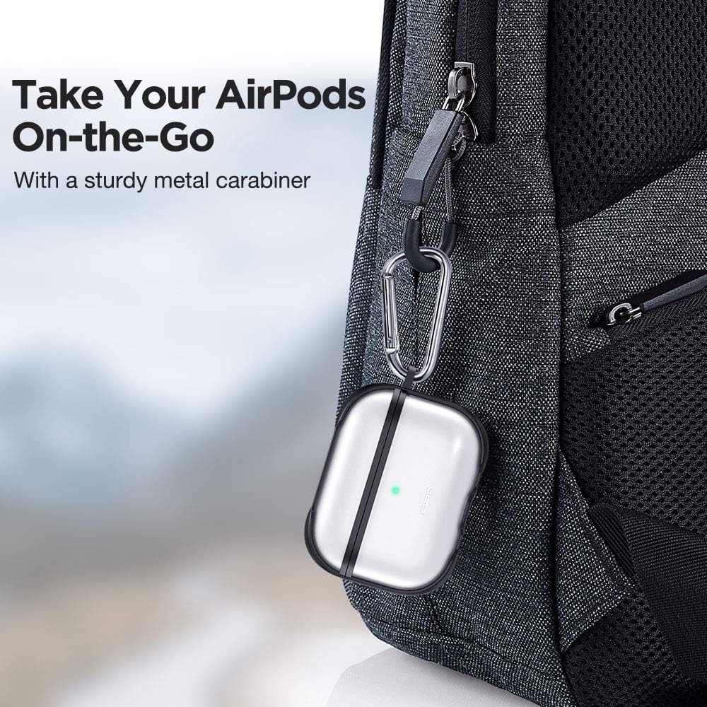 Best ESR Protective Carrying Case for AirPods Pro Case 2019, Translucent PC Cover with Hybrid TPU Frame and Keychain [Won't Affect Wireless Charging],[Fingerprint Resistant Matte Surface], Black Frame