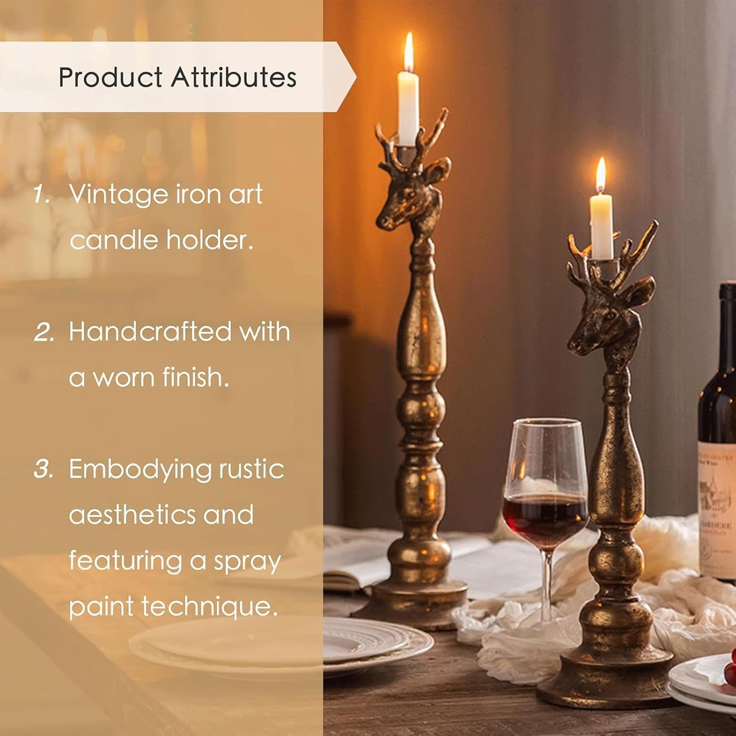 Candleabra Vintage Iron Candle Holder Metal Reindeer Distressed Candelabra Taper Candle Holder for Wedding Parties Dining Table Decor Mantle Decor