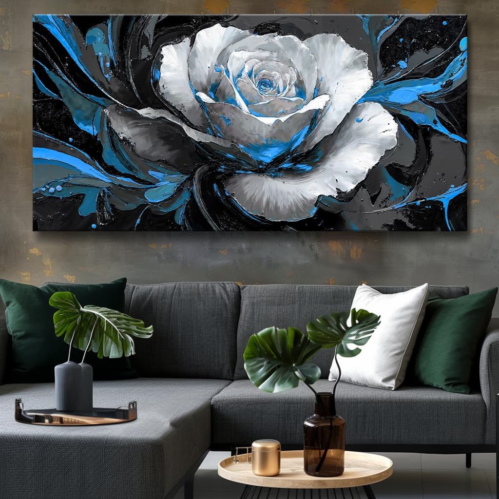 Large White Rose Flower Wall Art Elegant Flower Framed Floral Canvas Print for Living Room, Bedroom, Dining Room, Home Office Modern Ready to Hang Home Decor - 30"x60"
