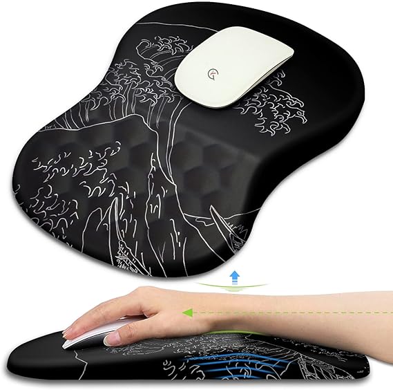 KUOSGM Large Ergonomic Mouse Pad Wrist Support with Gel Massage Bump, Carpal Tunnel
