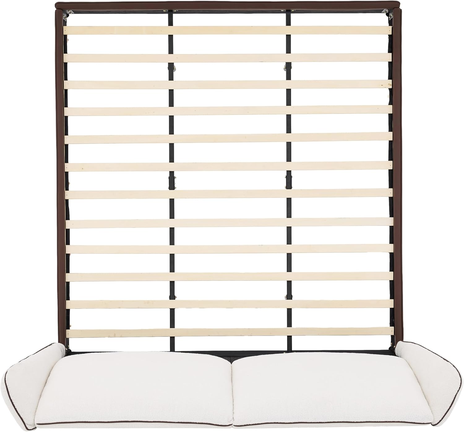 Christopher Knight Home Reid Teddy Fleece Upholstered King Size Bed Frame with Wingback Headboard, Modern PU King Bed Frame and Headboard, Easy Assembly, No Box Spring Needed, Brown+White