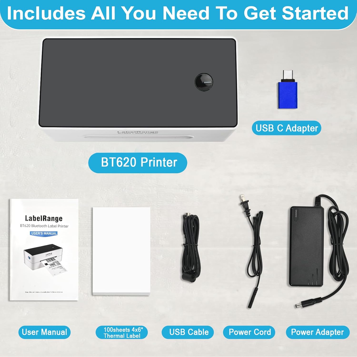 Ecommerce Shipping Label Printer, Thermal 4x6 Label Printer, 300 DPI, Bluetooth & USB, Compatible with iOS, Android, Windows, USPS, Pirate Ship, Shippo, Amazon, Shopify