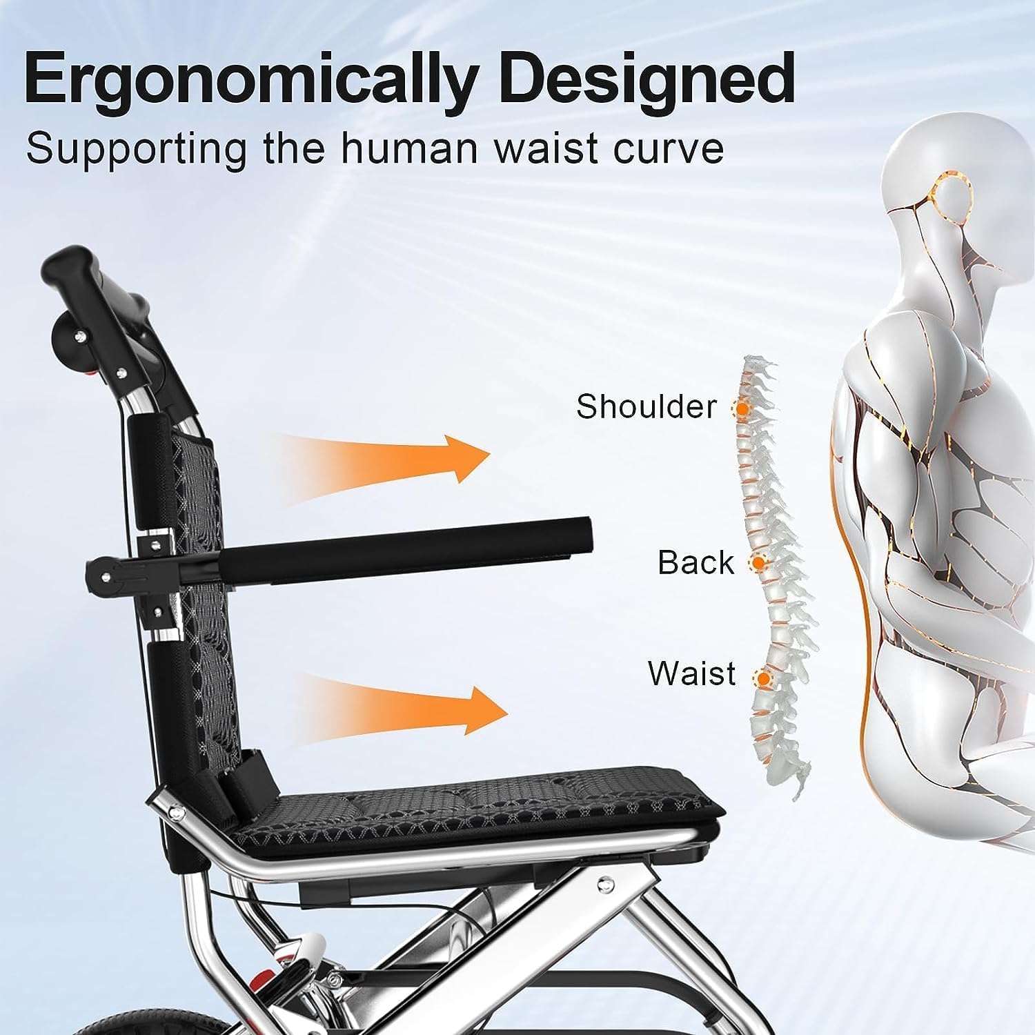 Silla de ruedas plegable ligera con frenos de mano, soporta 220 libras, silla de ruedas de aluminio para adultos y personas mayores, silla de ruedas de viaje de transporte, cinturón de seguridad,