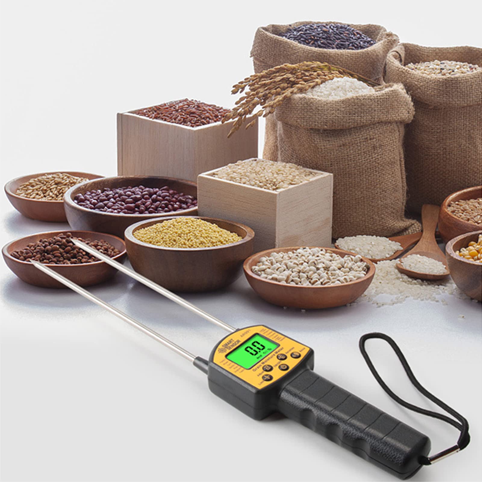 AR991 Humidimètre Numérique LCD pour Grain, Testeur d'Humidité Portable, Analyseur de Teneur en Eau avec Sonde