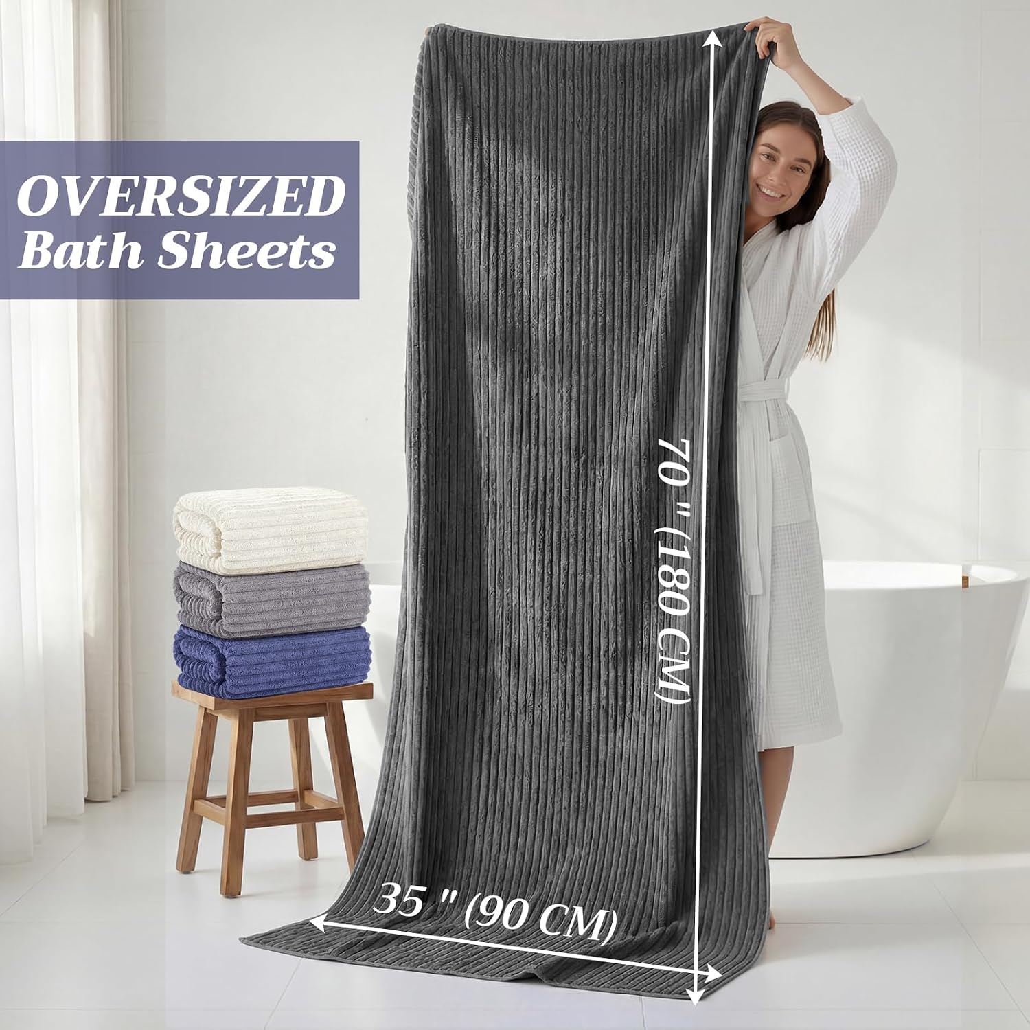 4 Pcs Extra Large Bath Sheets Set 35 x 70'' Oversized Microfiber Bath Towels for Adult Soft Absorbent Blanket with Hanging Loop for Pool Body Shower Gym Beach Spa (Cream,Gray, Blue)
