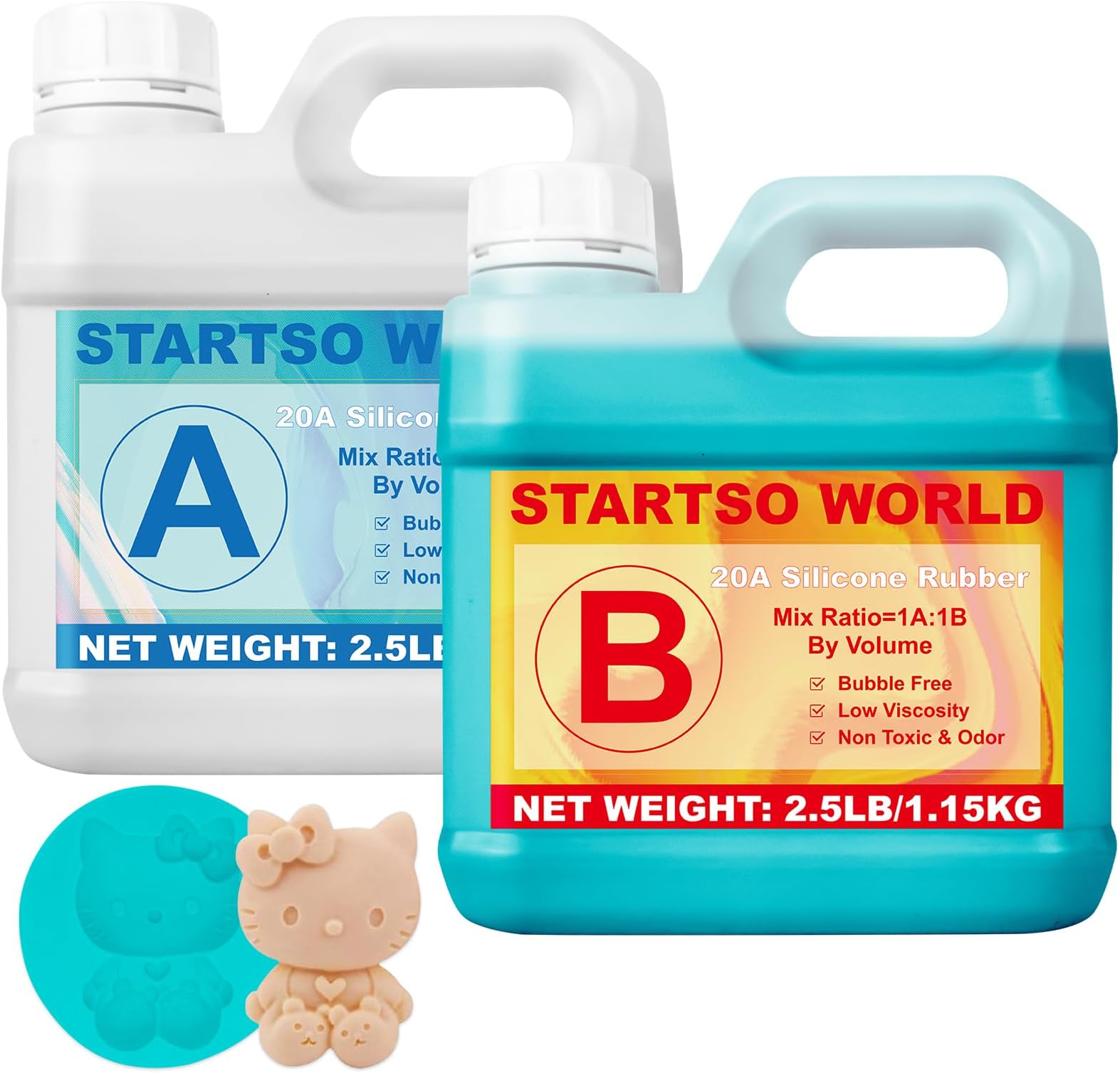 STARTSO WORLD Silicone Mold Making Kit 20A, Jade Green Platinum Liquid Silicone Rubber for Mold Making, Fast Cure & Food Safe Silicone Mold Maker 80OZ, Ideal for Casting Resin Molds/Silicone Molds