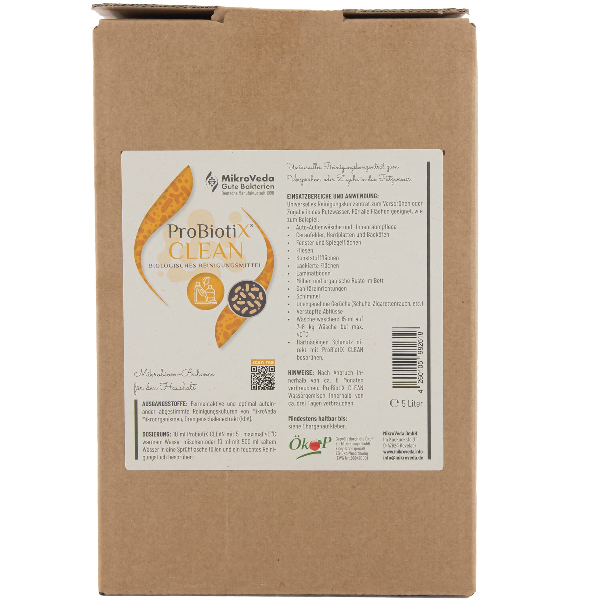 MikroVeda ProbiotiX Clean mikrobiotisches Bio-Reinigungsmittel, 100% natürlicher Allzweckreiniger, Orangenreiniger Konzentrat 5l