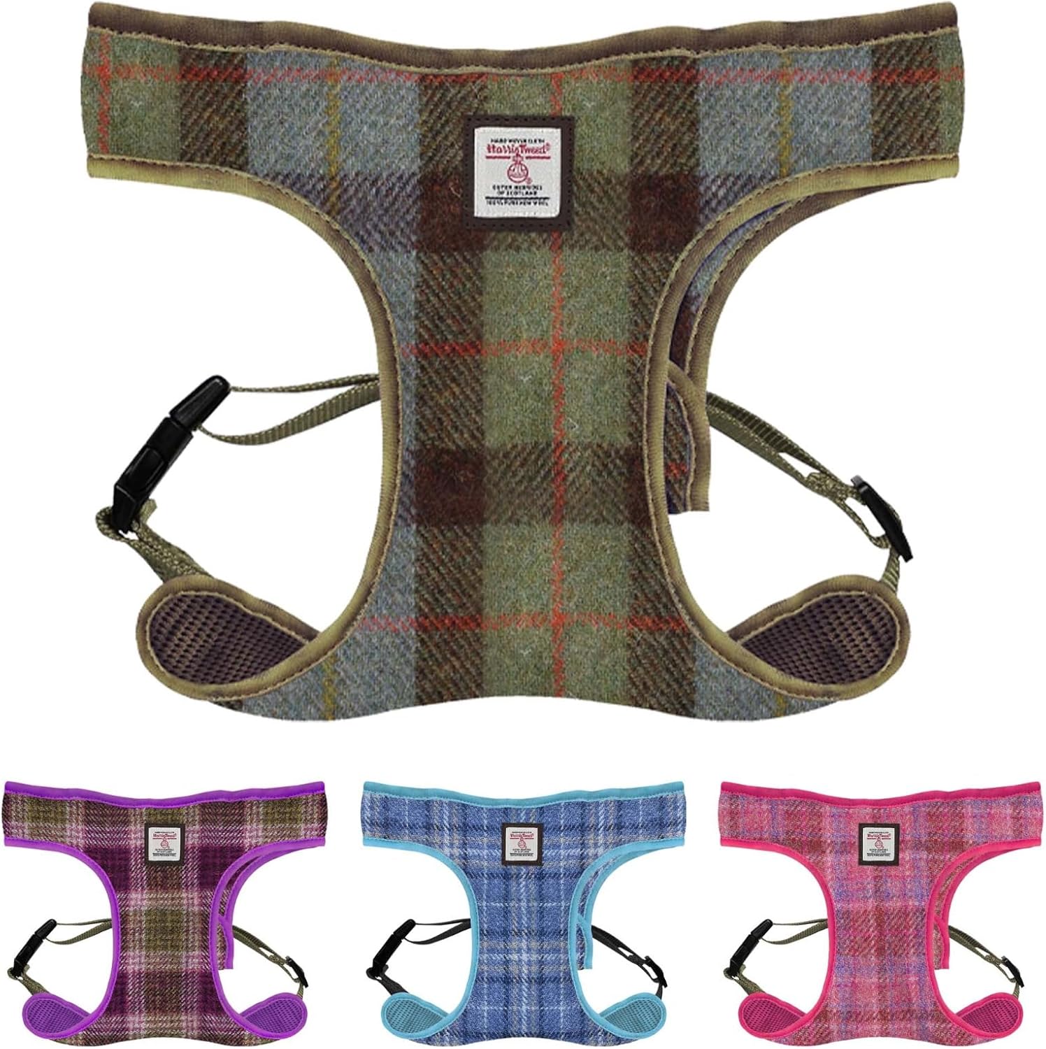 Harris Tweed Dog Harness - Genuine Scottish Wool - Adjustable & Breathable Tartan Harness - Stylish & Lightweight Pet Accessory for Small, Medium & Large Dogs