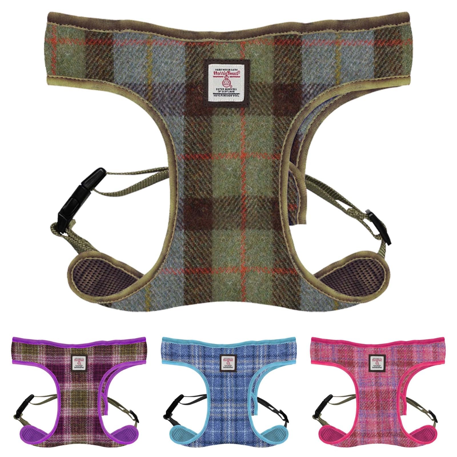 Harris Tweed Dog Harness - Genuine Scottish Wool - Adjustable & Breathable Tartan Harness - Stylish & Lightweight Pet Accessory for Small, Medium & Large Dogs
