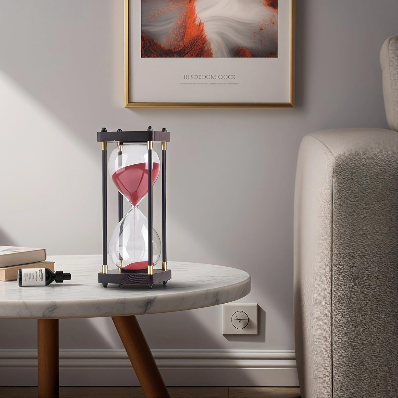 Reloj de arena roja de 60 minutos, temporizador de arena de cristal grande con marco de metal negro, decoración para el hogar, estudio, oficina