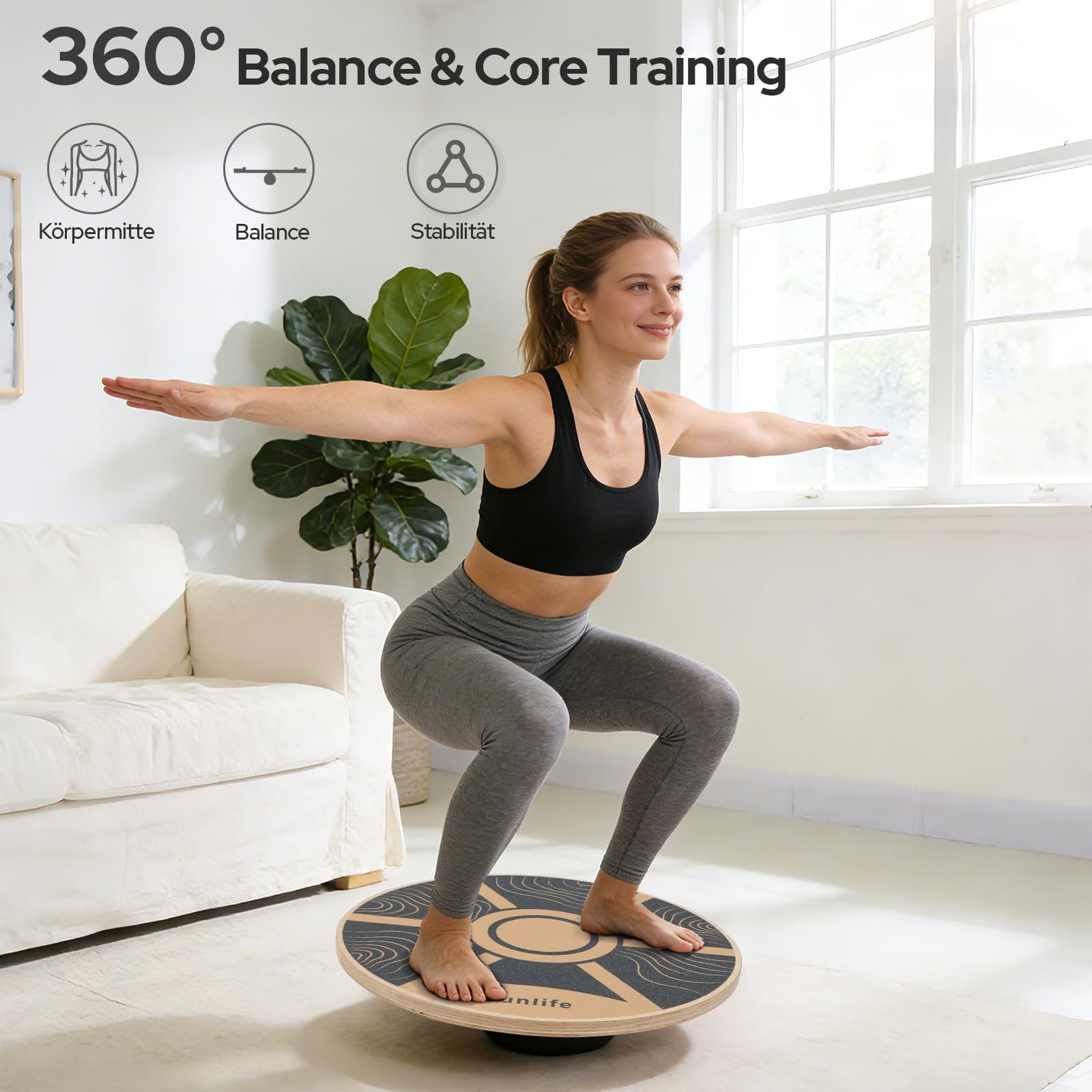 FunLife Balance Board aus Holz – Stabiler Gleichgewichtstrainer für Core Training, Fitness & Balance, Rutschfest & Langlebig