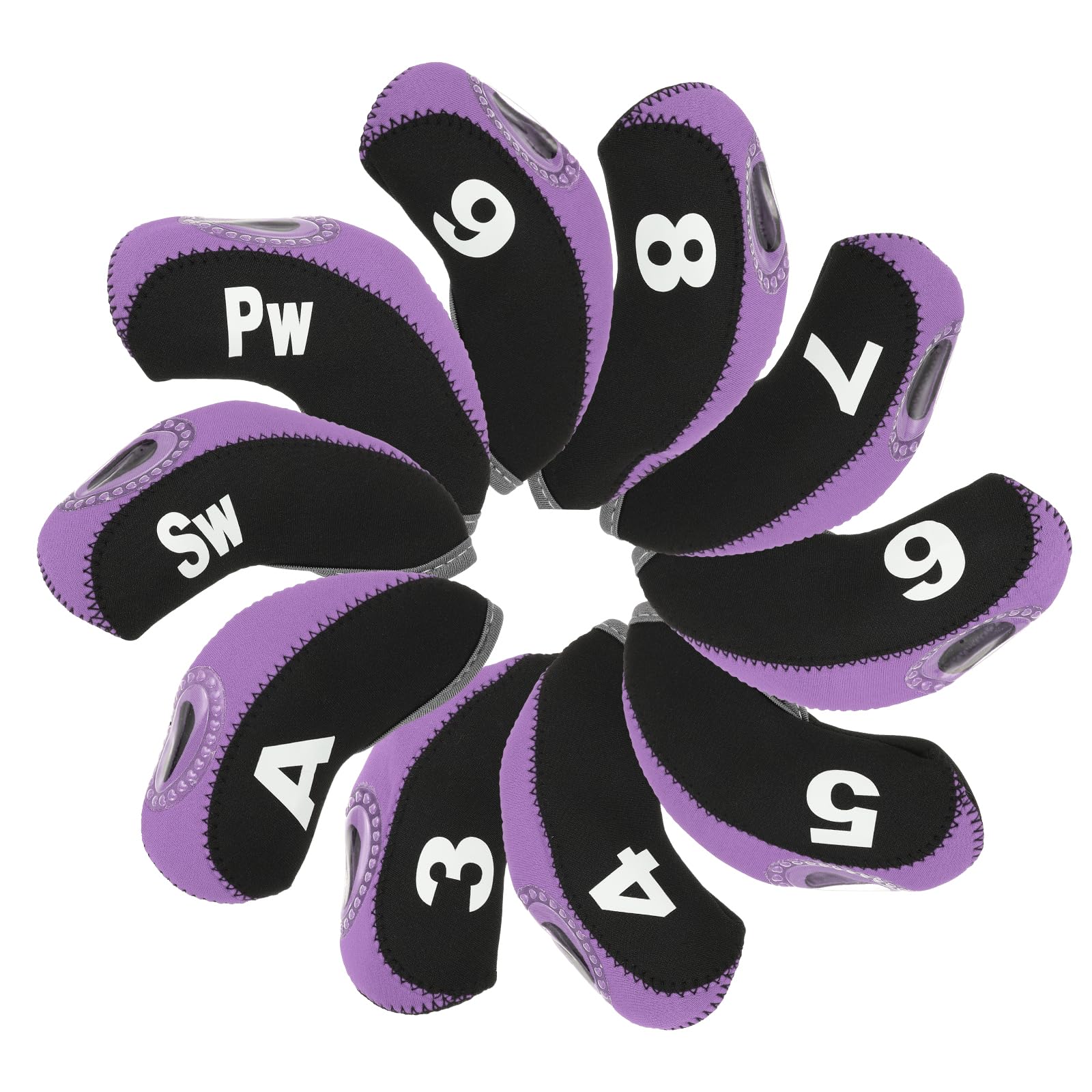 PATIKIL Golf Club Head Cover, 10 Pcs Number Golf Club Irons Covers Neoprene Driver Headcover Golf Lovers Gifts for Men Women, Black/Purple
