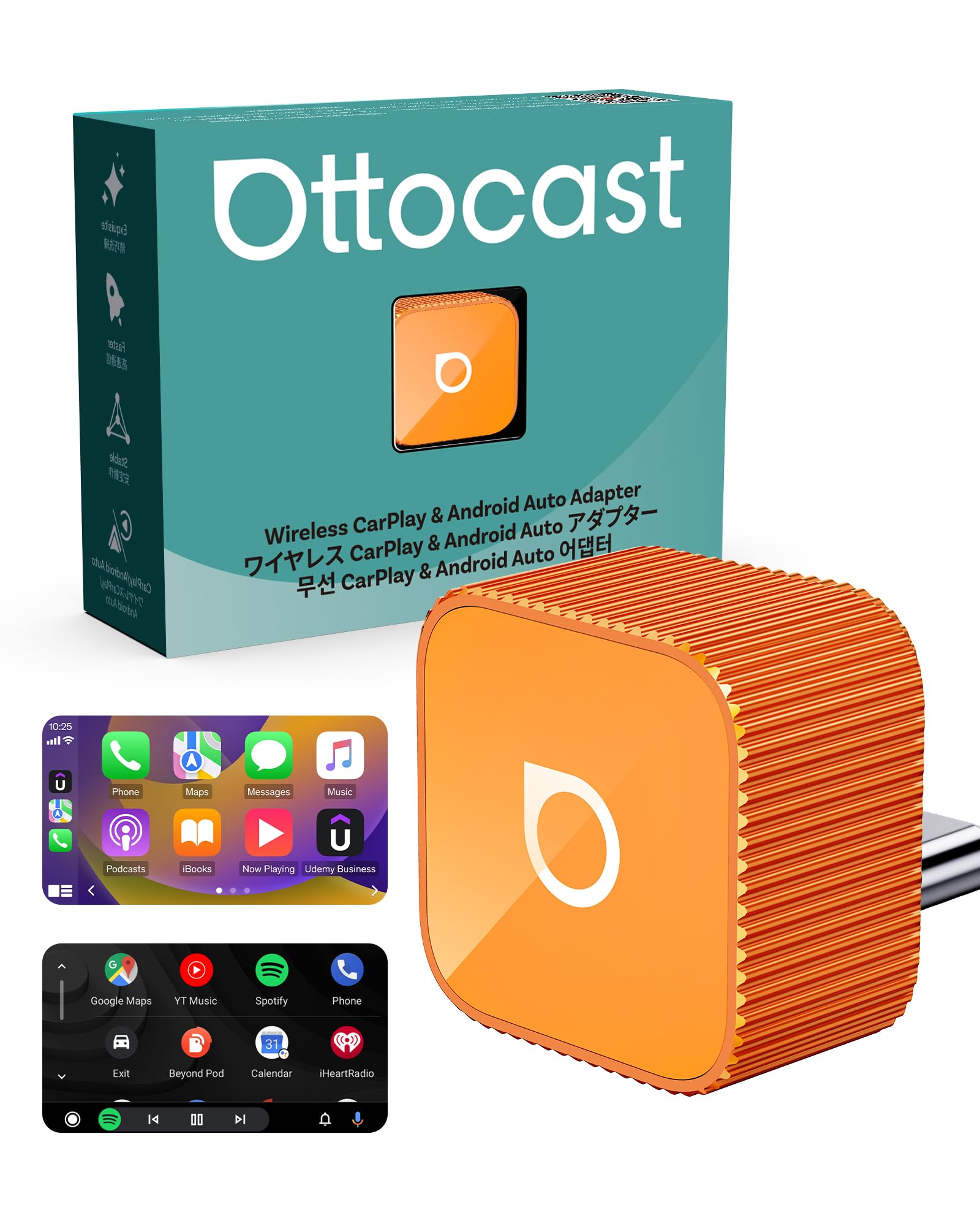 Ottocast Mini Cube 3.0 USB C Wireless CarPlay Adapter, Android