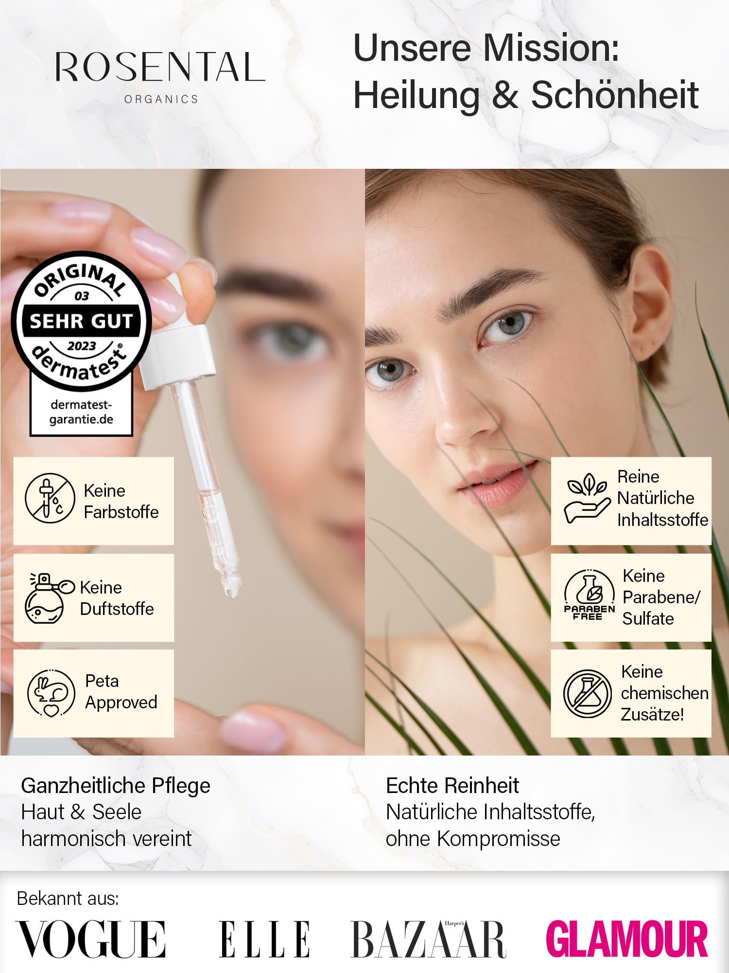 ROSENTAL Organics Sérum hialurónico, alta dosis de ácido hialurónico, cuidado facial hidratante, antienvejecimiento, cosmética natural (30 ml)