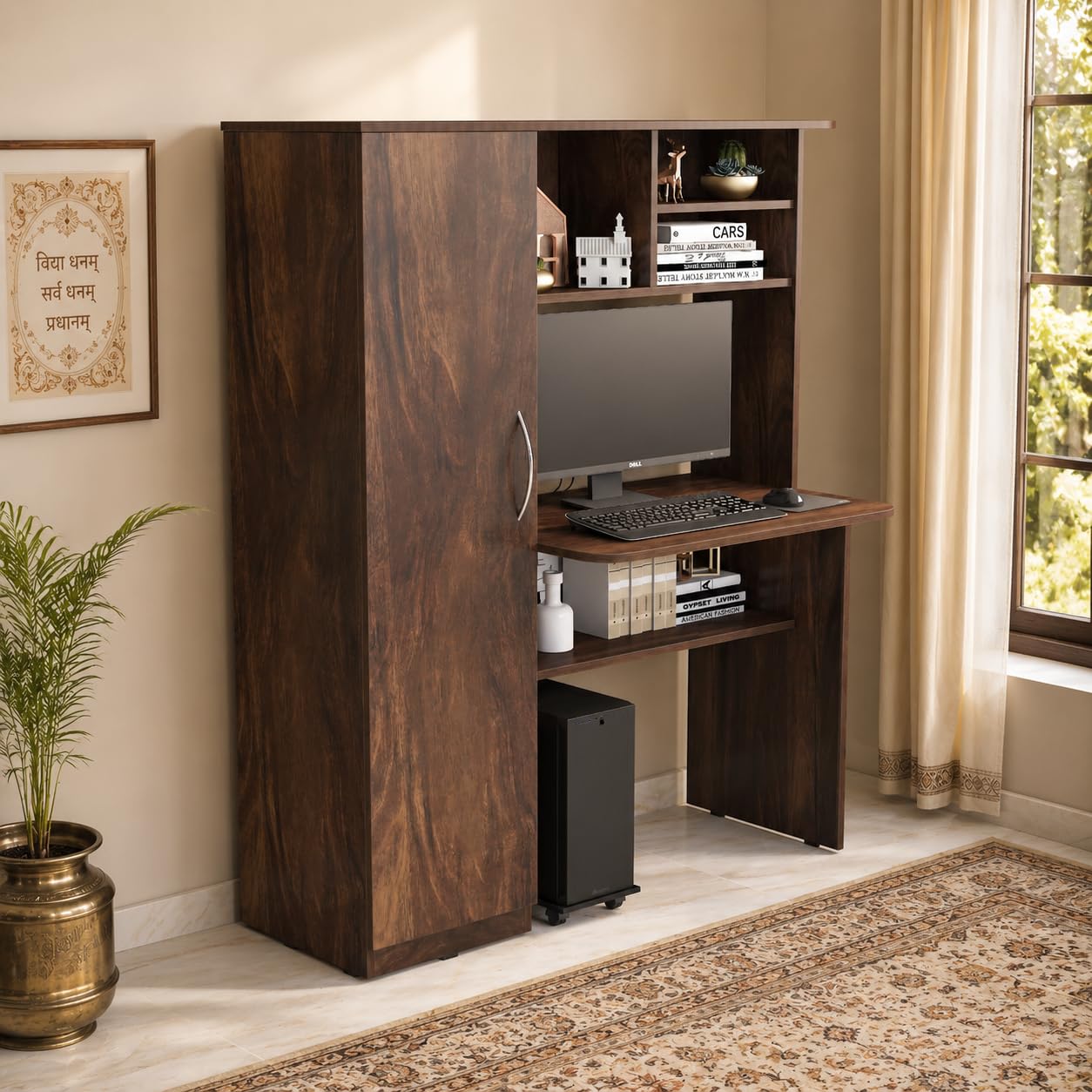 Studio Kook Study | Computer Table with Storage (MatteFinish) (Noble, Junglewood), Brown