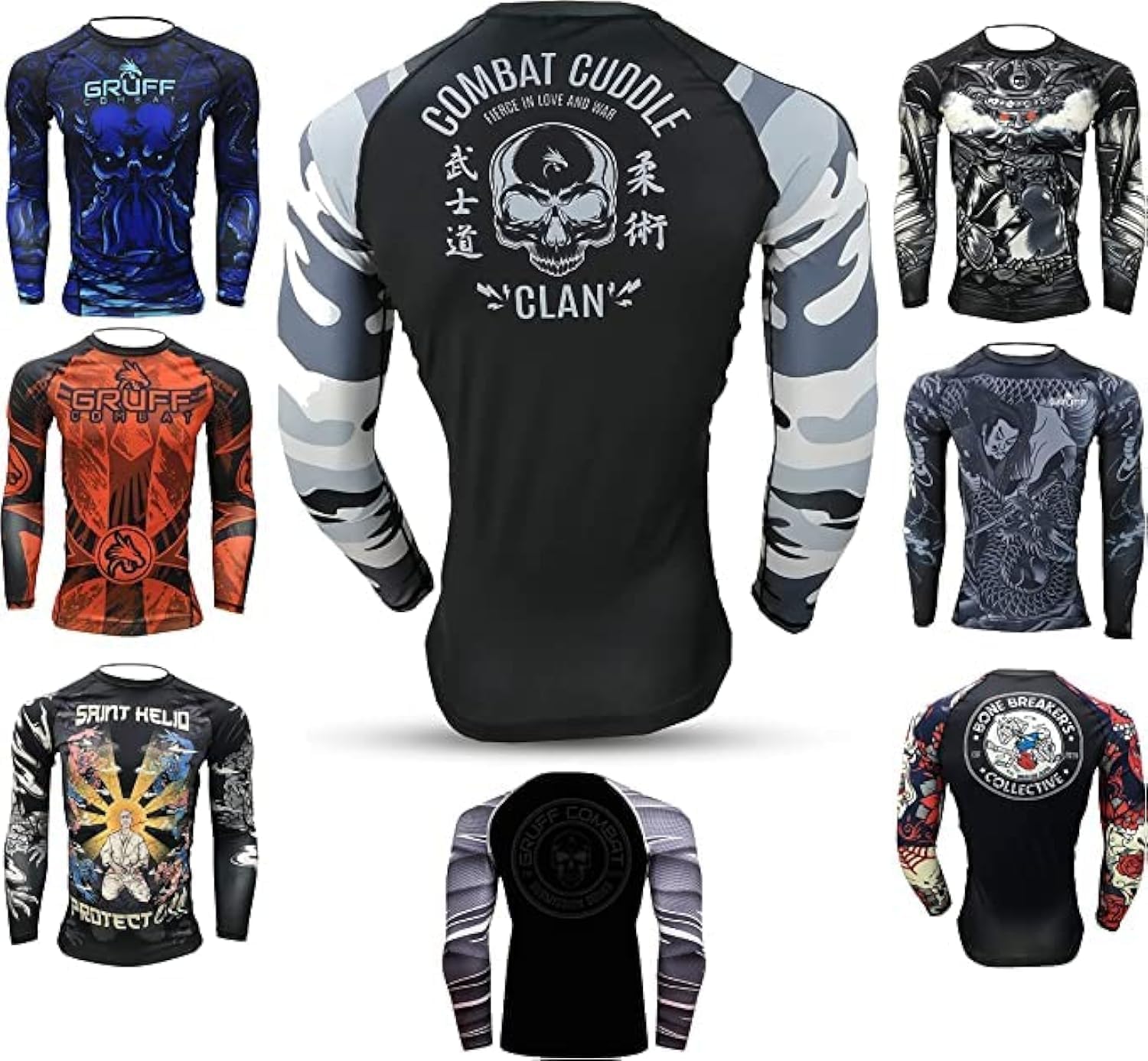 Gruff CombatBJJ Rash Guards Grappling MMA Jiu Jitsu No Gi UFC Shirt Fight Wear, Long Sleeves.