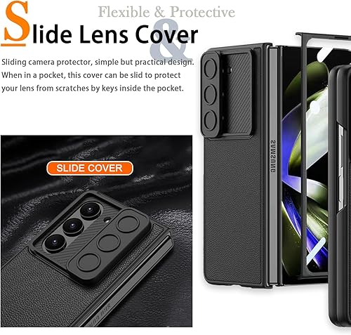 Miniatura 3 de Miimall Funda de piel compatible con Samsung Galaxy Z Fold 5, protector de pantalla frontal, funda deslizante para cámara, funda antiarañazos de