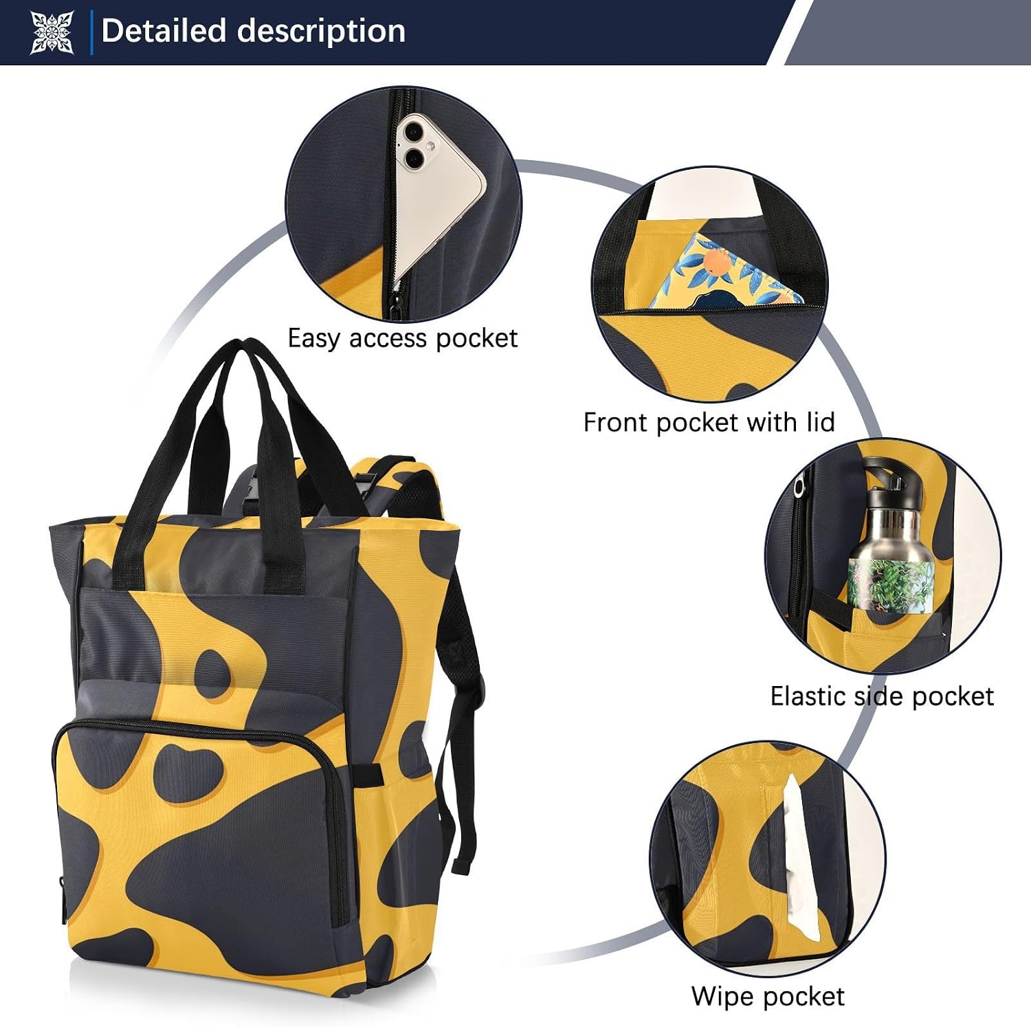 Diaper Bag Backpack, Multifunction Travel Bag for Moms Dads, Baby Changing Bag with Insulted Pockets, Stroller Straps and Side Bottle Pockets Cartoon Leopard Print