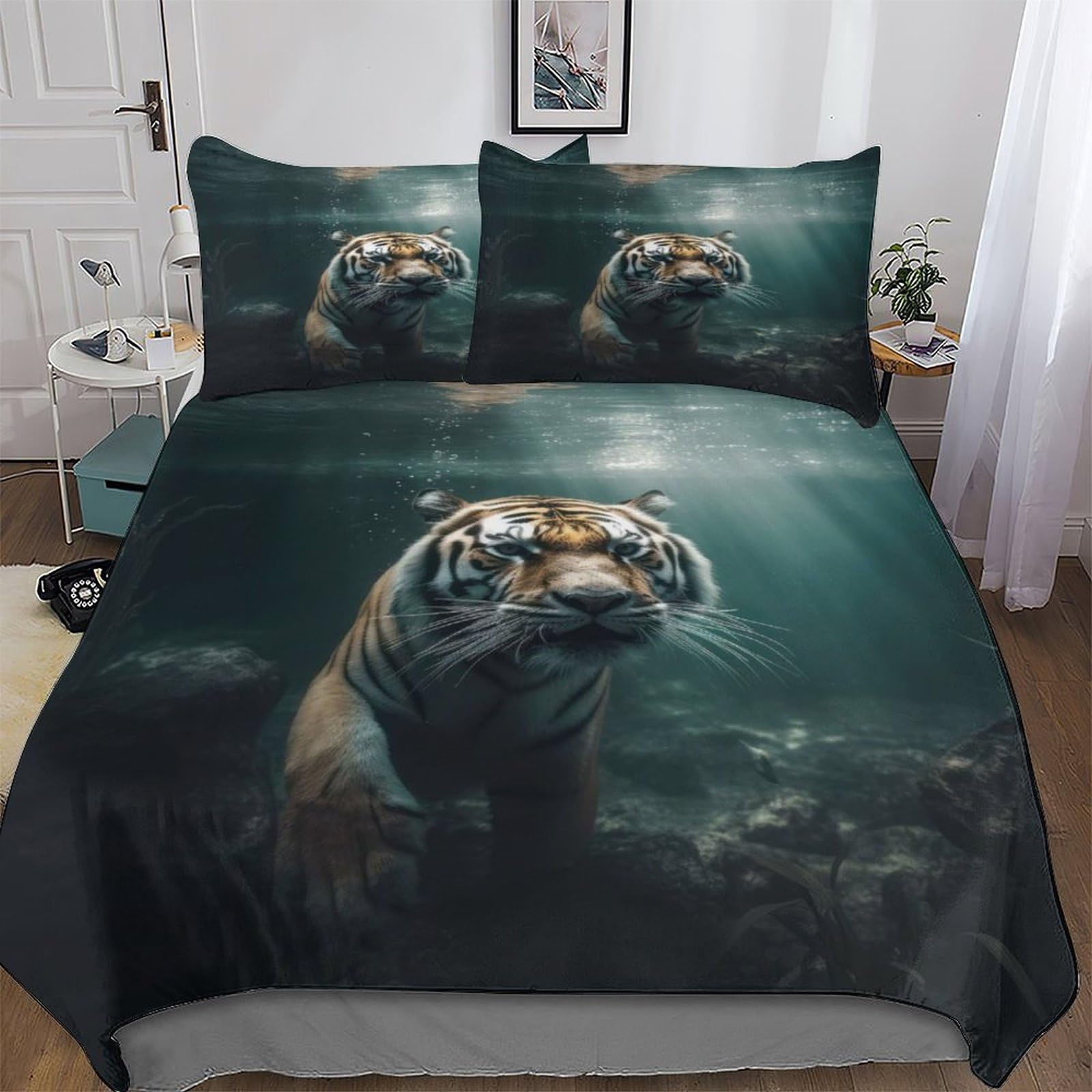 Parure de lit tigre douce et infroissable en microfibre 220x240cm pour un entretien facile