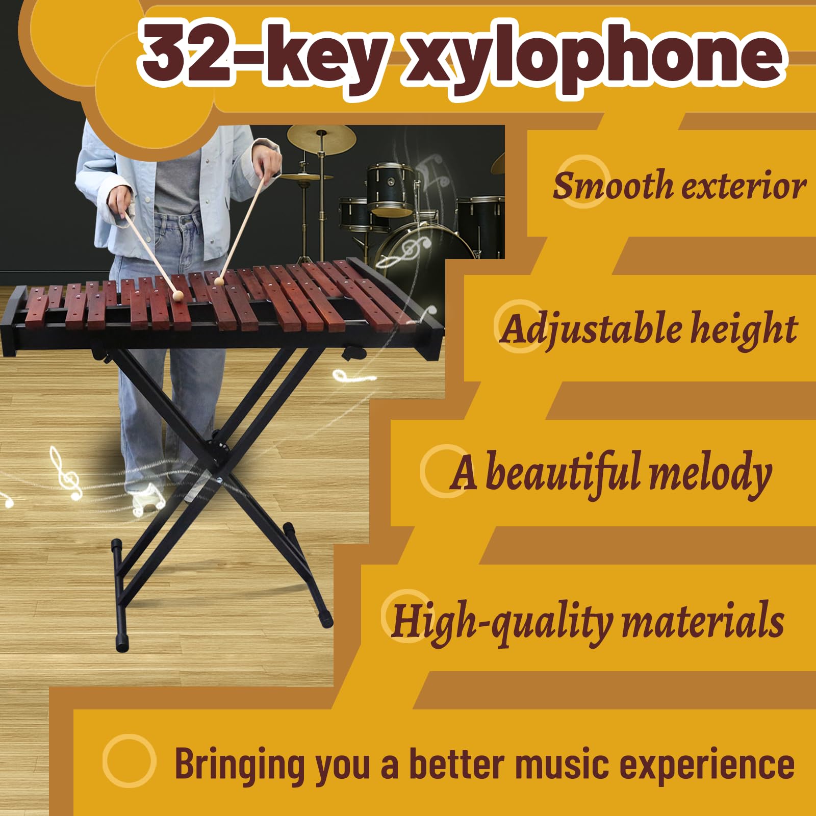 Amazon | Marimba、32キー木製大人用木琴、マレットと調節可能な