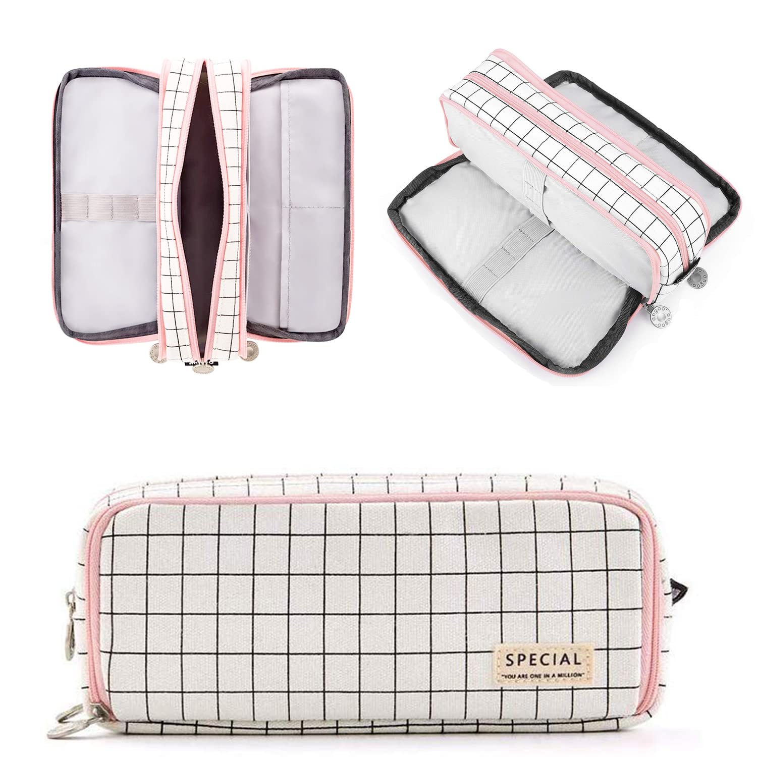 Estuche Escolar tres cremalleras rosa navidad regalos originales para niños niñas Grande Capacidad oxford Estuche Lapices Organizador Estuche de Maquillaje para Adolescentes Estudiantes Adultos