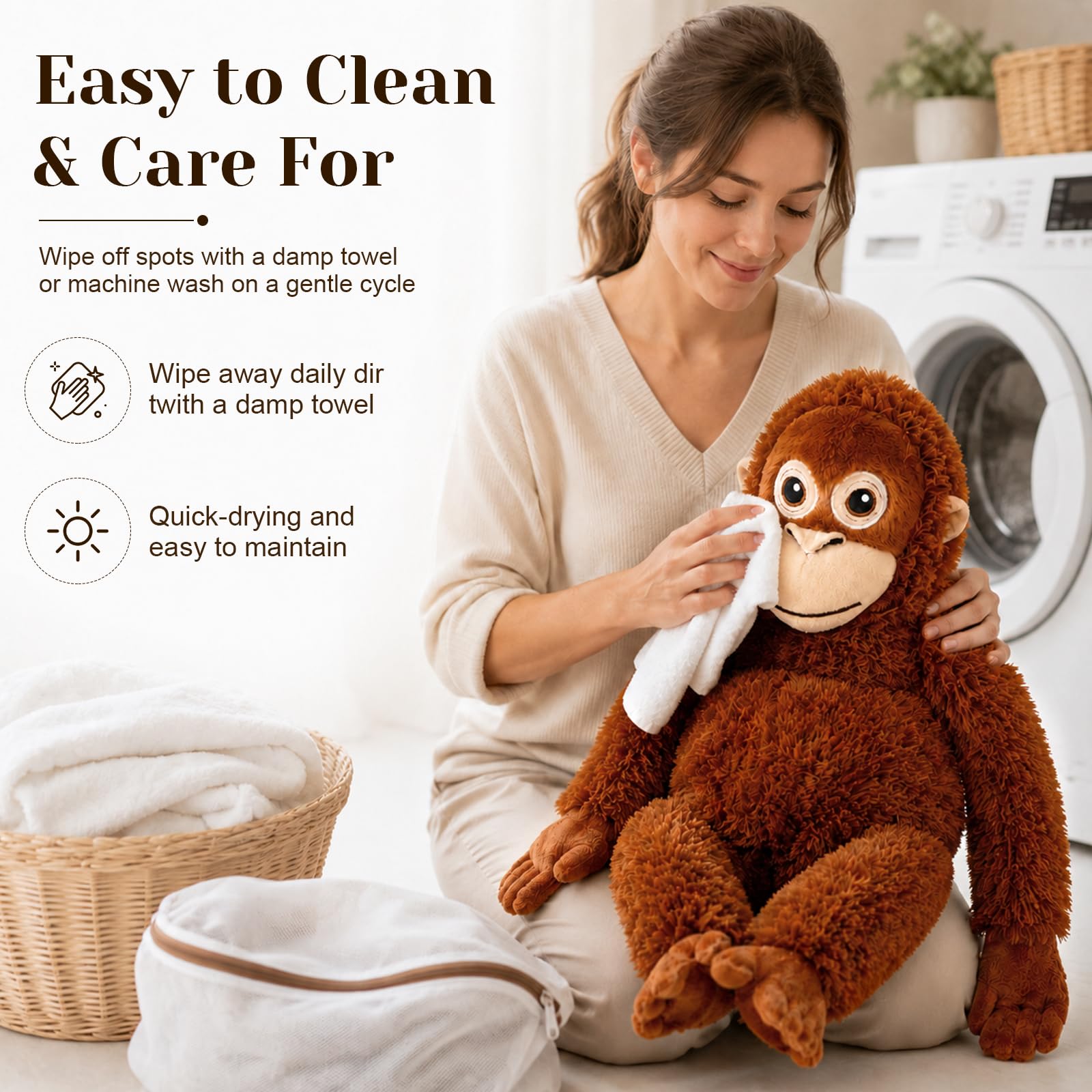 66 cm Punch Affe Plüsch-Affe Stofftier, weicher Orang-Utan-Plüsch mit Klettverschluss Händen und Füßen, umarmbare emotionale Unterstützung, Komfort, Begleiter, Plüschtier, Geschenk für Kinder