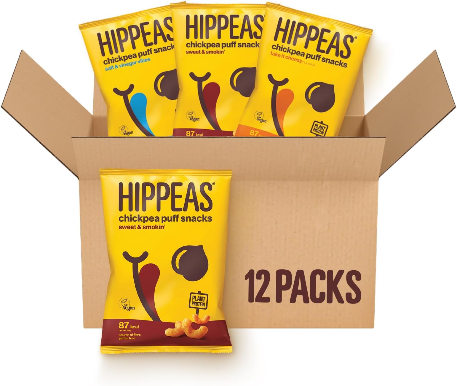 Variety Pack Chickpea Puff Vegan Crisps | 12 x 22g Sharing Bags | Plant-Based, Source of Protein & Fibre | Free from Gluten & Artificial Flavours | Light & Crunchy - 91 calories per serving