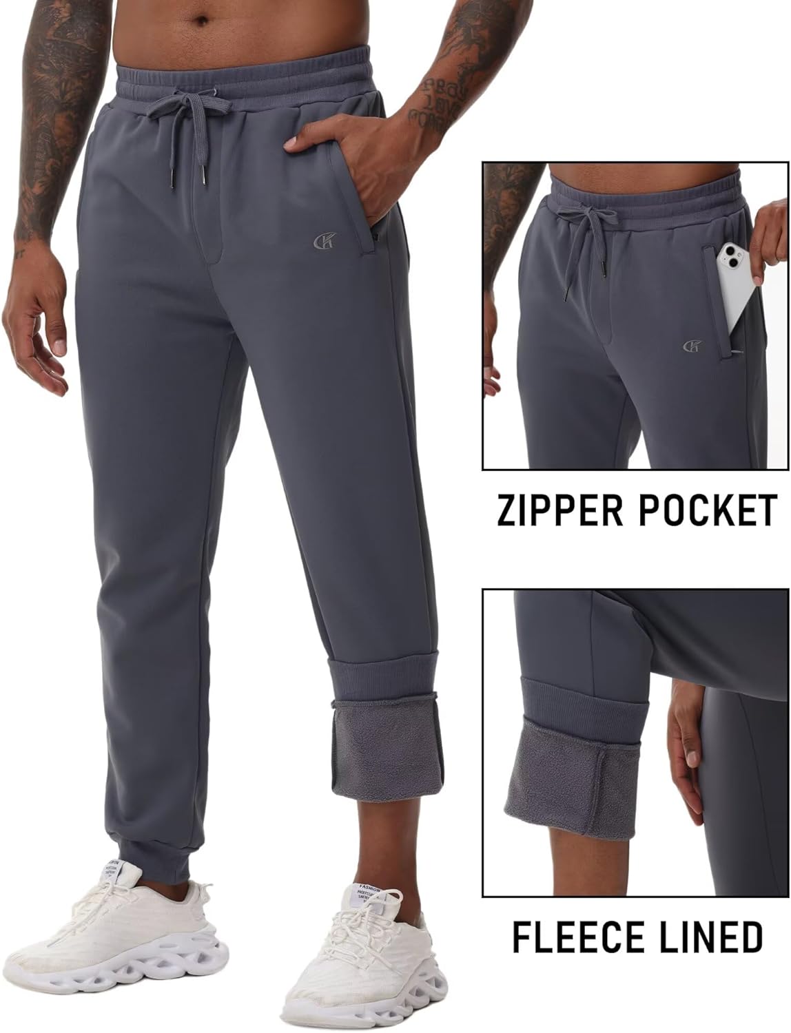 QPNGRP Men's Winter Fleece Lined Stretch Sweat Pants Zipper Pocket - Image 2