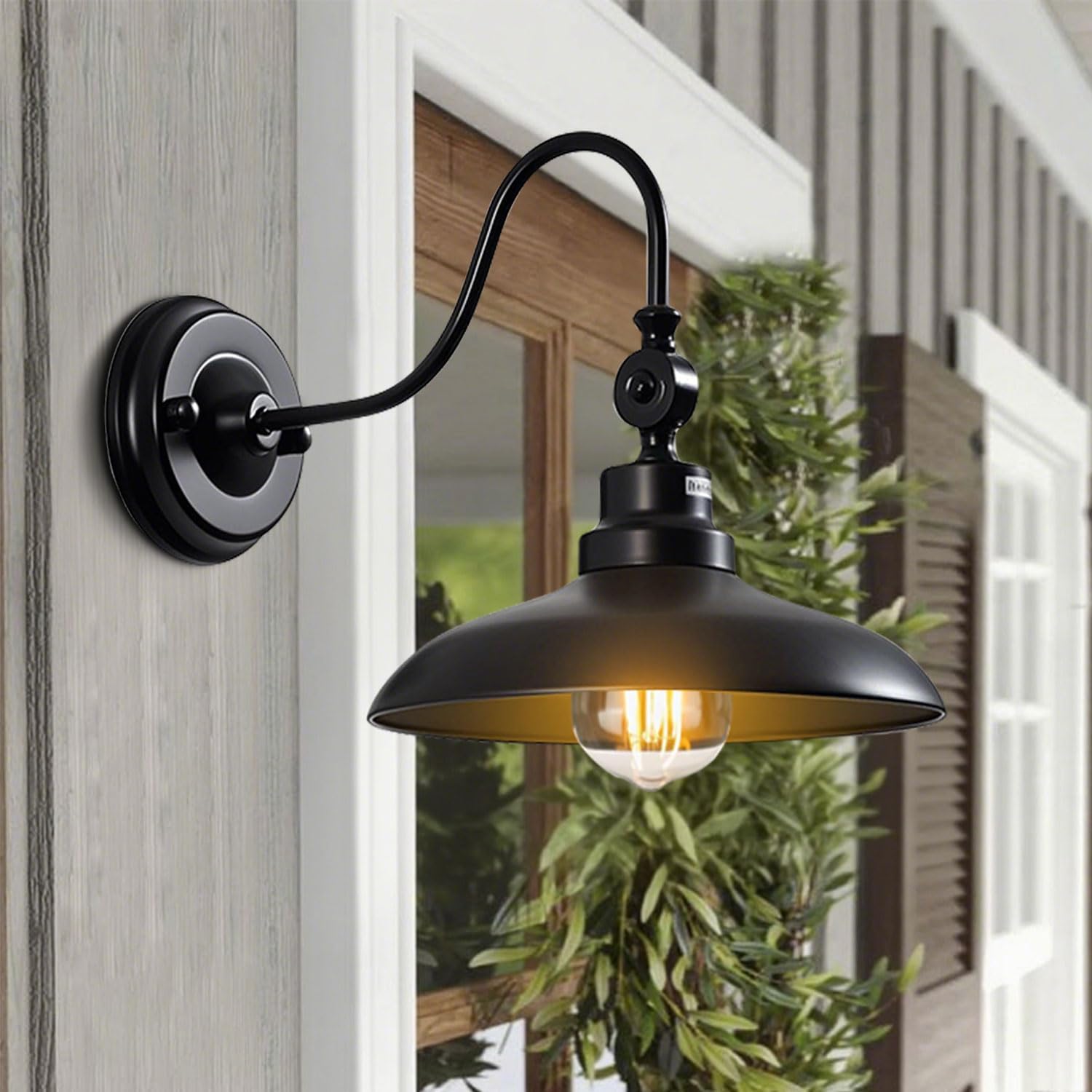 Outdoor Wall Lights, Matte Black Farmhouse Gooseneck Barn Light 9.8 inch Angle-Adjustable Waterproof Exterior Wall Light Fixtures Modern Wall Mount Porch Lights for House Garage Doorway