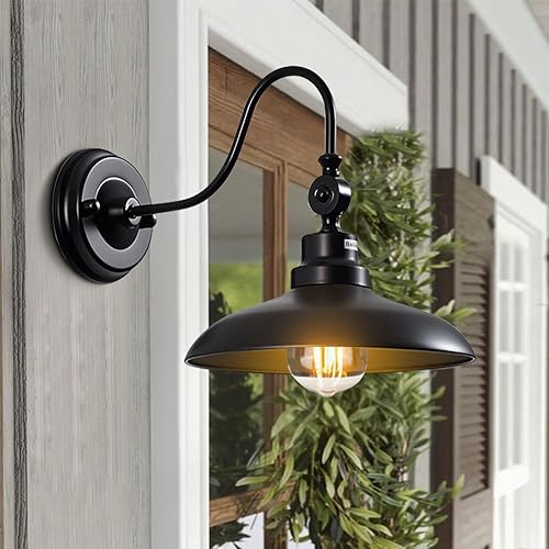 Miniatura 2 de Luces de pared retro impermeables para exteriores, cuello de cisne ajustable, luz exterior de granero de 9.8 pulgadas, lámpara de pared vintage