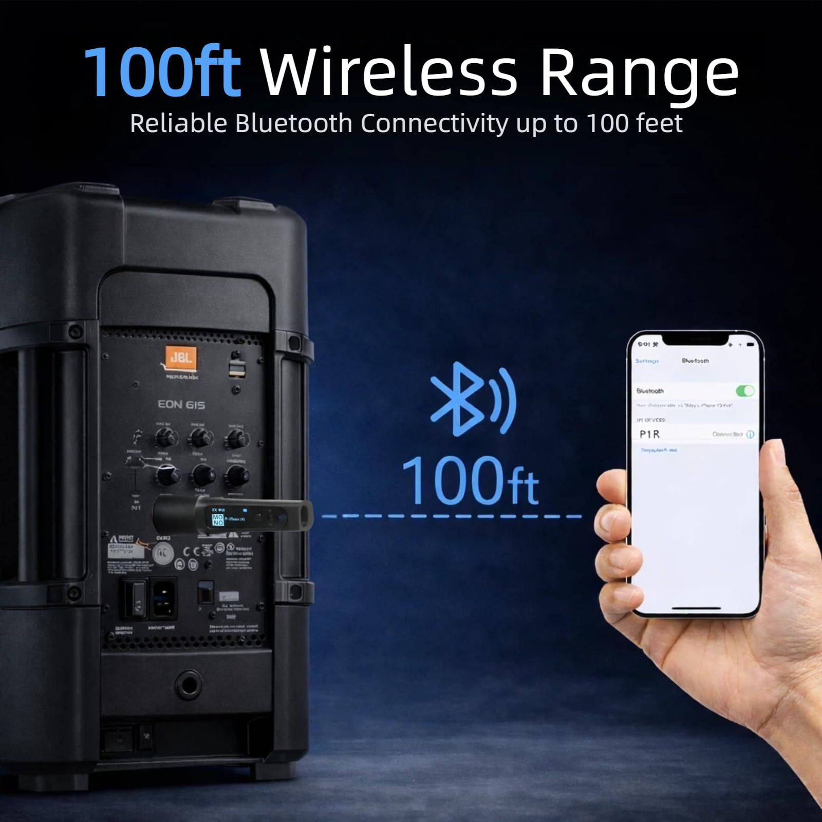 Ricevitore Bluetooth XLR wireless, adattatore audio XLR per altoparlanti PA e mixer audio, suono live e streaming, display di stato, batteria 14H, portata 30,5 m, ricarica USB-C (singolo)