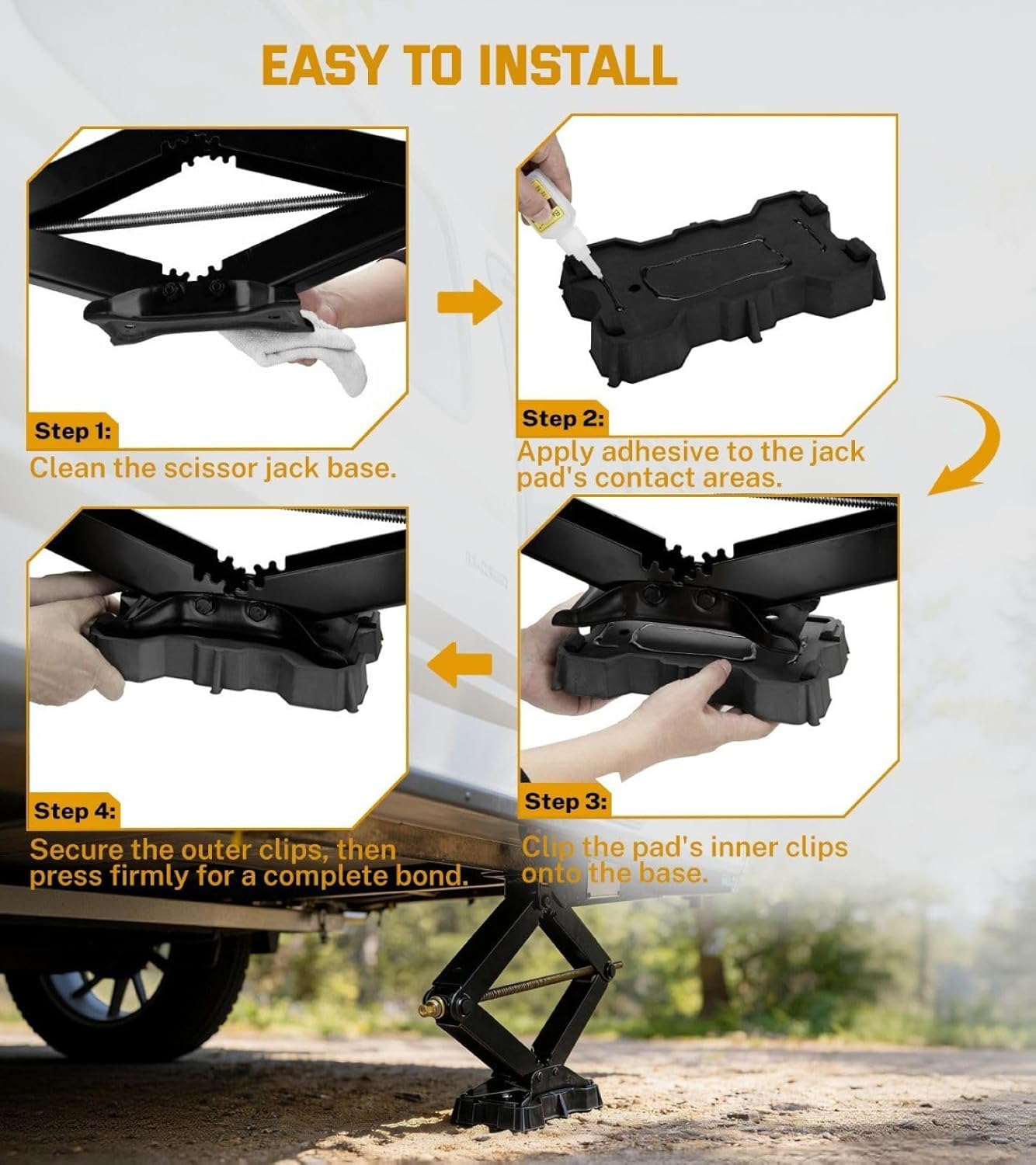 RV Stabilizer Supports Jack Pads 4 Packs, Heavy Duty Leveling Blocks for 8.75"-9.5" Length RV Stabilizer Scissor Jack, Solid Non-Slip Rubber Durable & Weatherproof Base for Uneven Ground