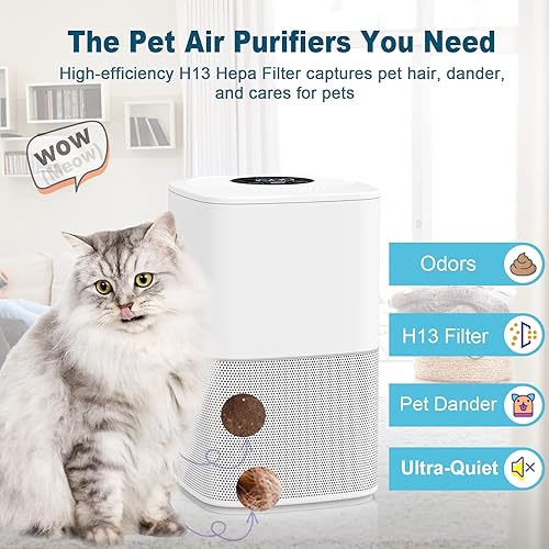 Miniatura 6 de Muliap Purificadores de aire para dormitorio de hasta 825 pies cuadrados, filtro HEPA H13, para polvo de olor de pelo de mascotas, humo de incendios