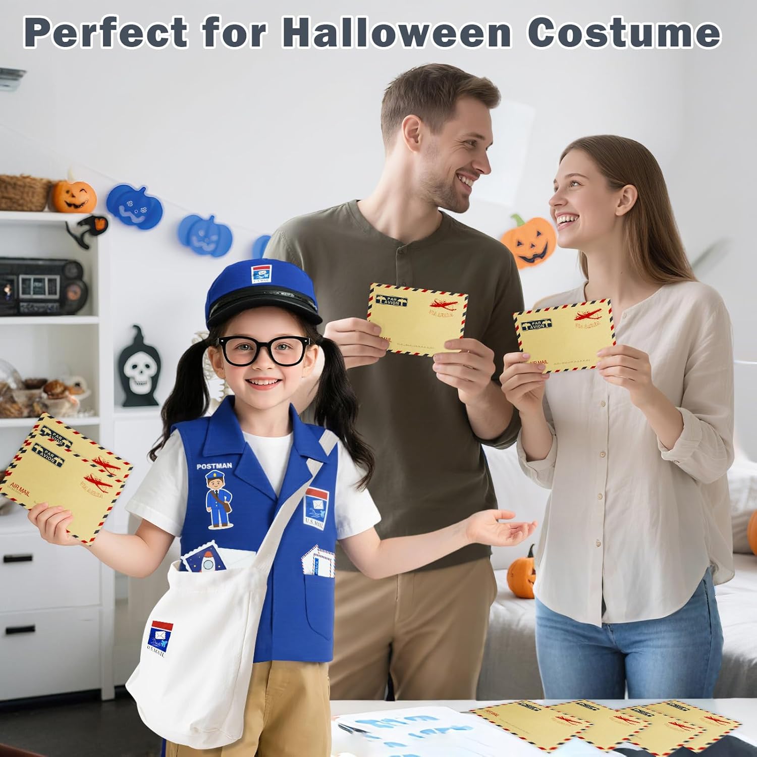 Kids Mailman Costume Set, Community Helper Postal Uniform with Mail Bag, Boy Dress Up for Role Play Career Day