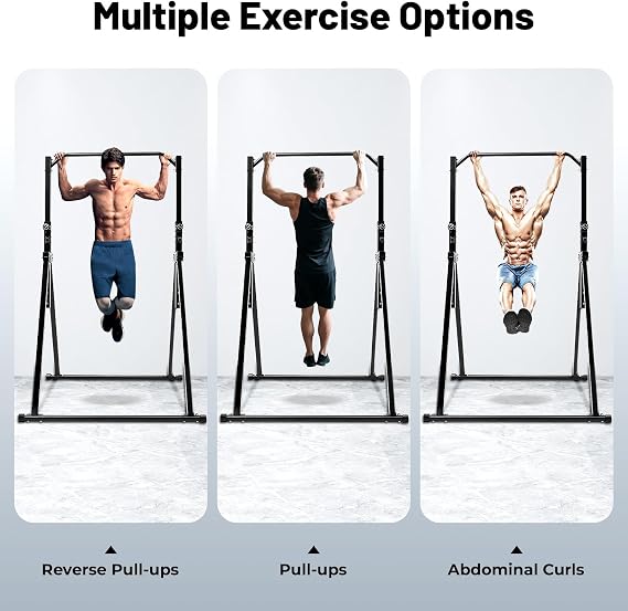 PERFERATE Multifunction Triangular Structure Pull Up Station Foldable Power Tower Pull Up Bar Dip Station Adjustable Height Strength Training Workout Equipment Support 440lbs