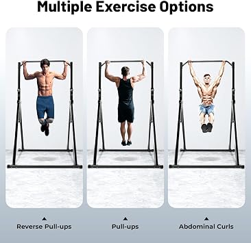 PERFERATE Multifunction Triangular Structure Pull Up Station Foldable Power Tower Pull Up Bar Dip Station Adjustable Height Strength Training Workout Equipment Support 440lbs