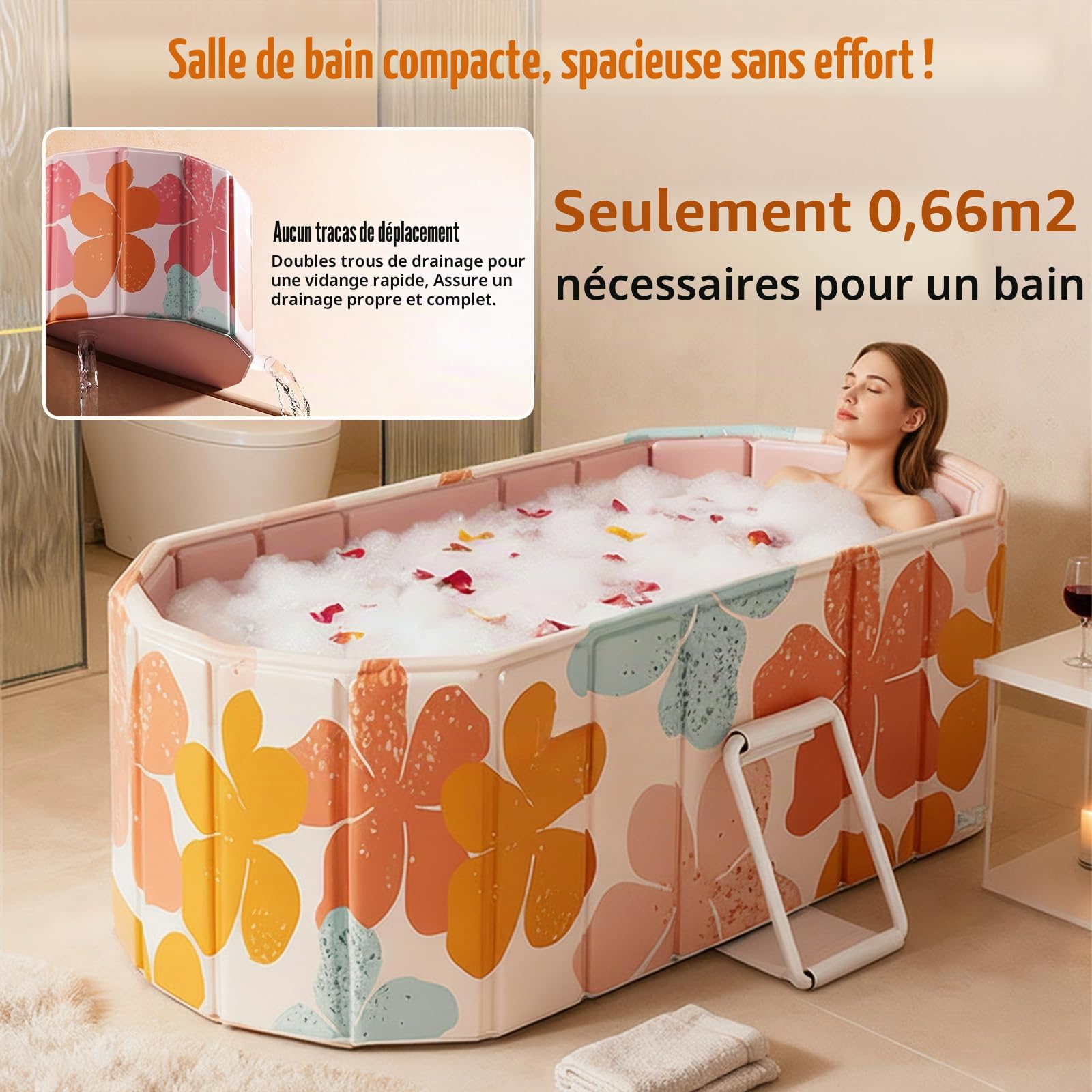 Baignoire portable pour adulte - Baignoire pliable non gonflable pour un confort et une détente ultimes - Baignoire à glace chaude pour l'intérieur ou l'extérieur