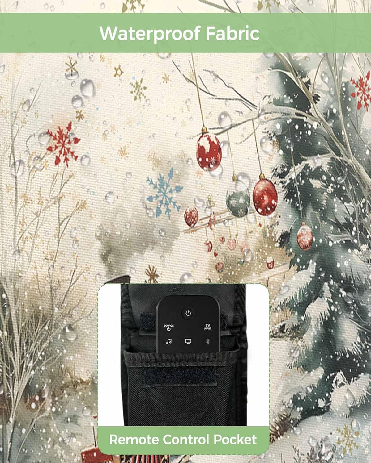 Christmas Snowflake Outdoor TV Cover 60"-65" - 600D Waterproof TV Cover Weatherproof TV Screen Protector Dustproof Winter Xmas Tree Train Balls Beige TV Display Protector for Outside Flat Screen TV