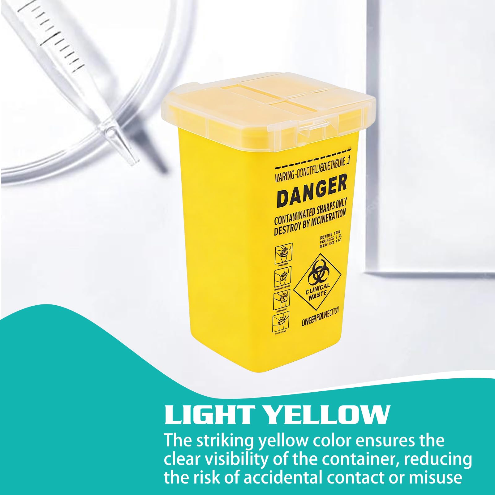 Lot de 5 conteneurs de vidange à canules : 1 L jaune conteneurs de déchets pour canules et seringues, multi-usages coupants, conteneurs de seringues pour les studios de tatouage, les salons de beauté