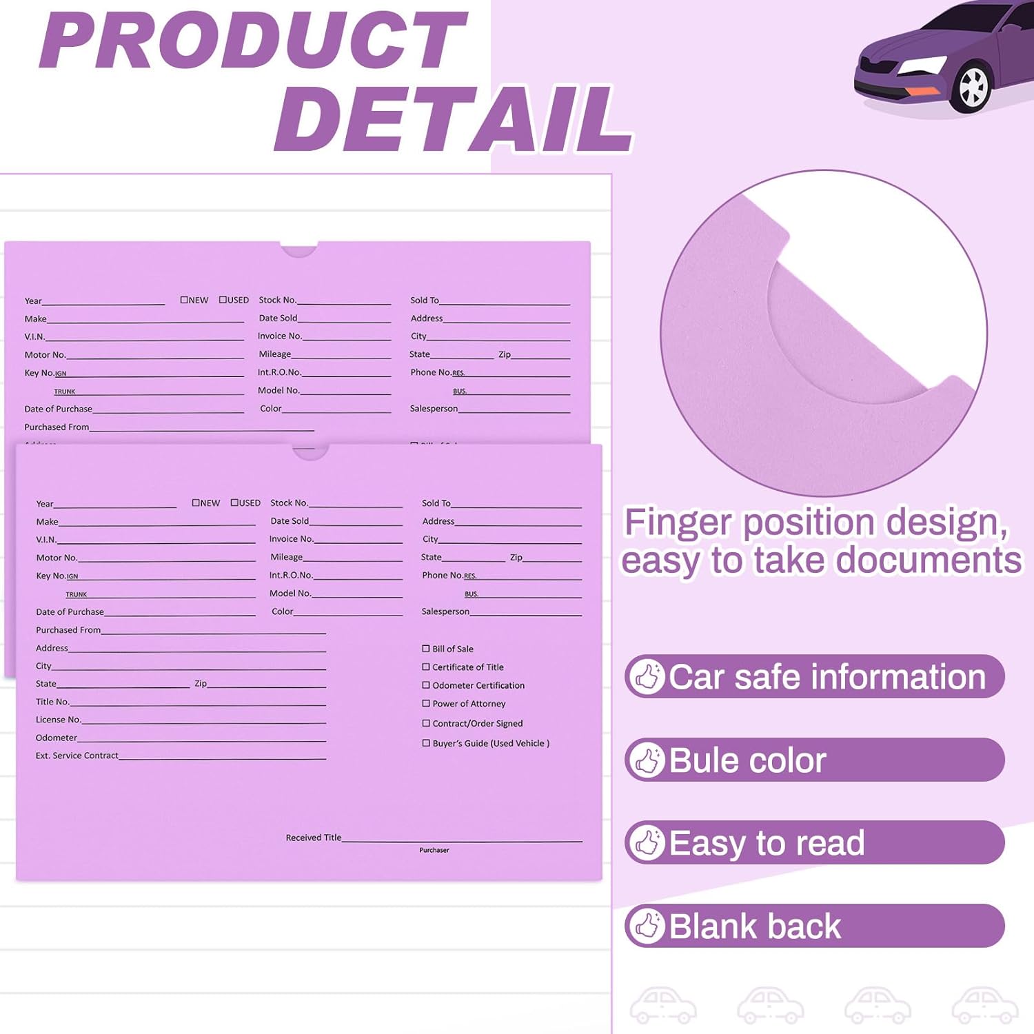 Watersay 120 Pcs 9 x 12 In Vehicle Dealer Jackets for Car Sales 32lb Colored Printed Deal Envelopes Dealership Supplies File Jackets Automotive Folders for Car Dealerships (Purple)