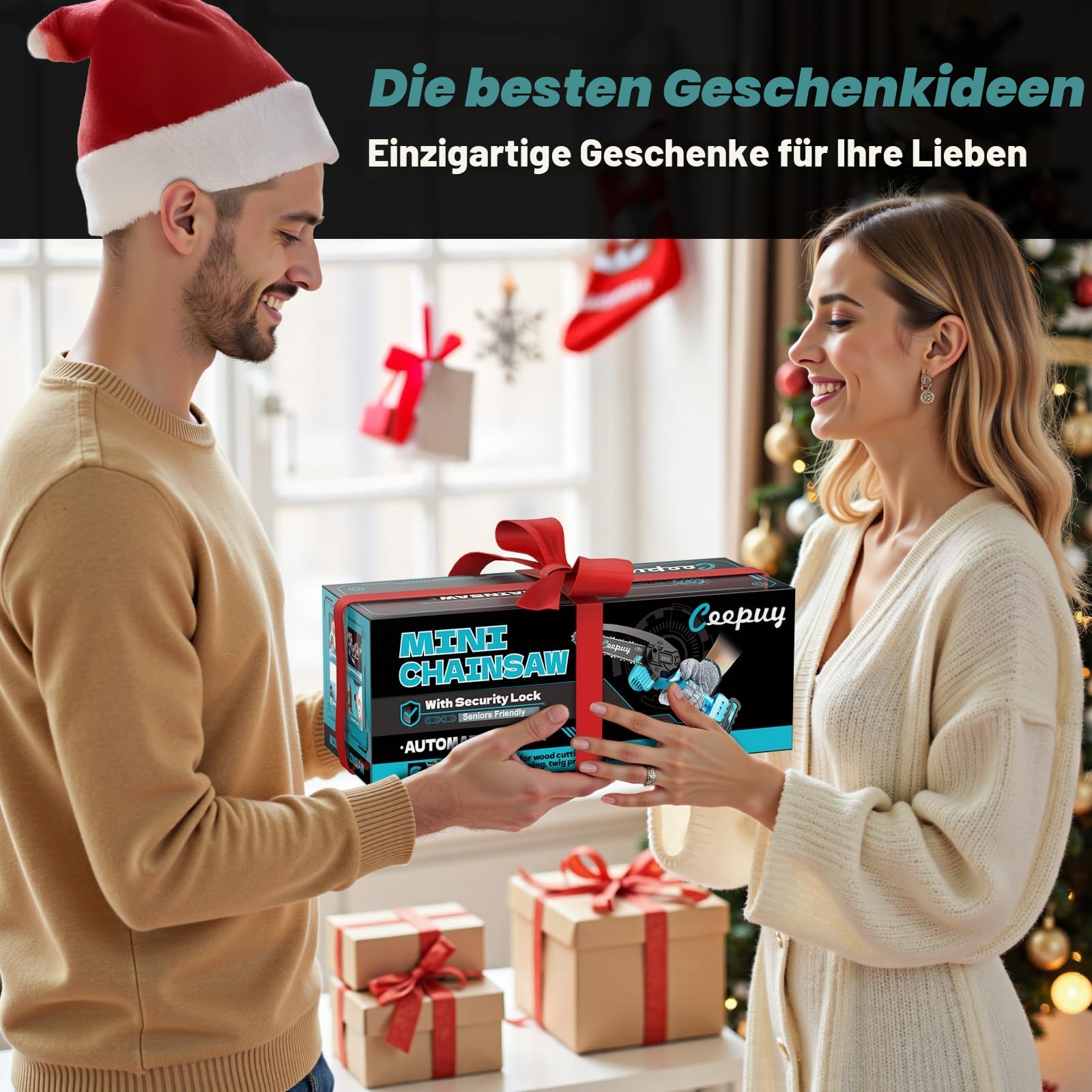 Mini Akku Kettensäge 6 Zoll mit 2x 4000 mAh Akku, 880 W Reinkupfermotor, Sicherheitsverriegelung – Elektrische Handkettensäge für Garten, Äste und Holz