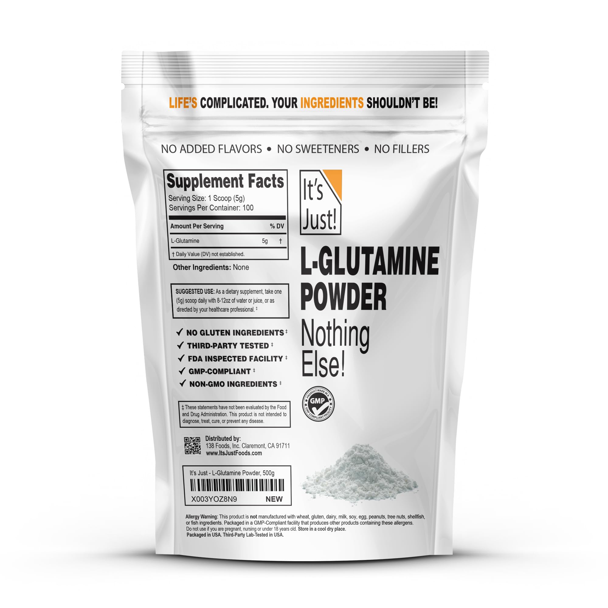 It's Just! - L-Glutamine Powder, Unflavored, 500 Grams / 100 Servings — Amazon image 2