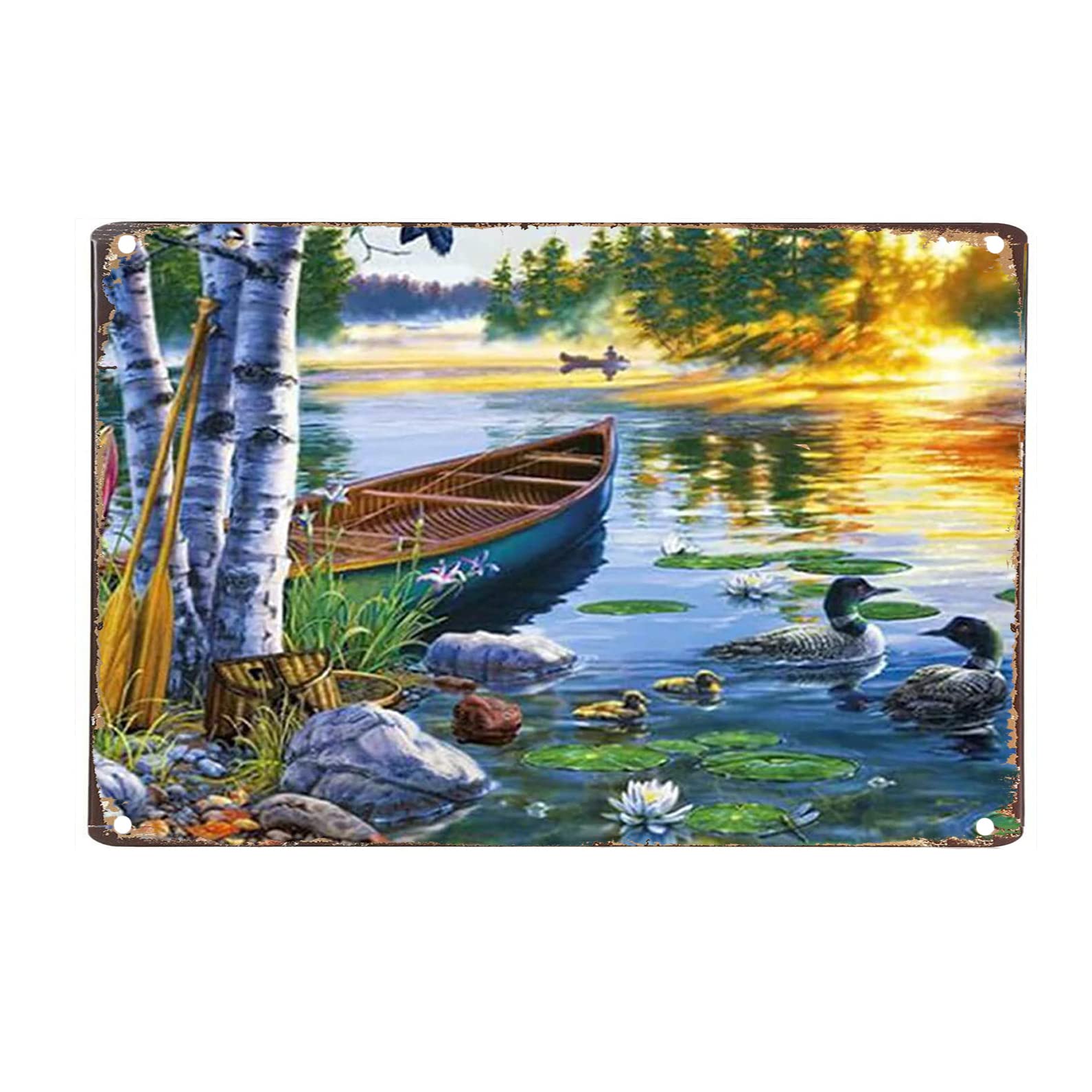 Ingzzaac Metalpostera60327 Boats Ducks & Lakestyle Wall Art Plaque Poster Funny Vintage Metal Sign Poster 8X12 Inches