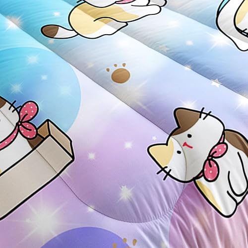 Miniatura 5 de Datura home Juego de edredón para niños con estampado de gatos lindos con 1 edredón y 2 fundas de almohada para dormitorio de niñas y niños durante